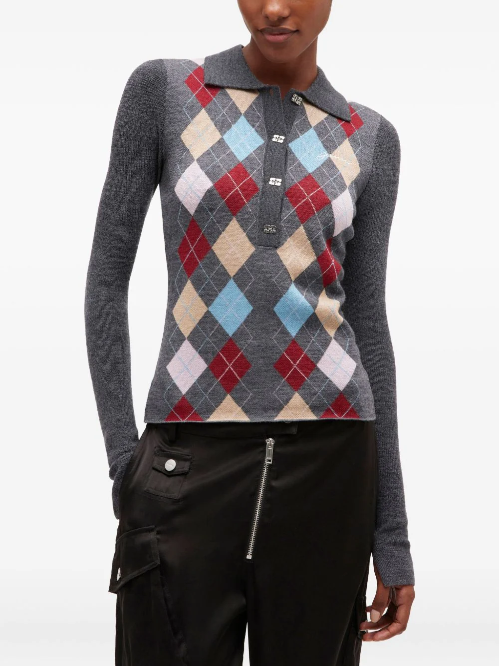 Ganni Women's Polo Neck Sweater with Long Sleeves - Size S - Image 3