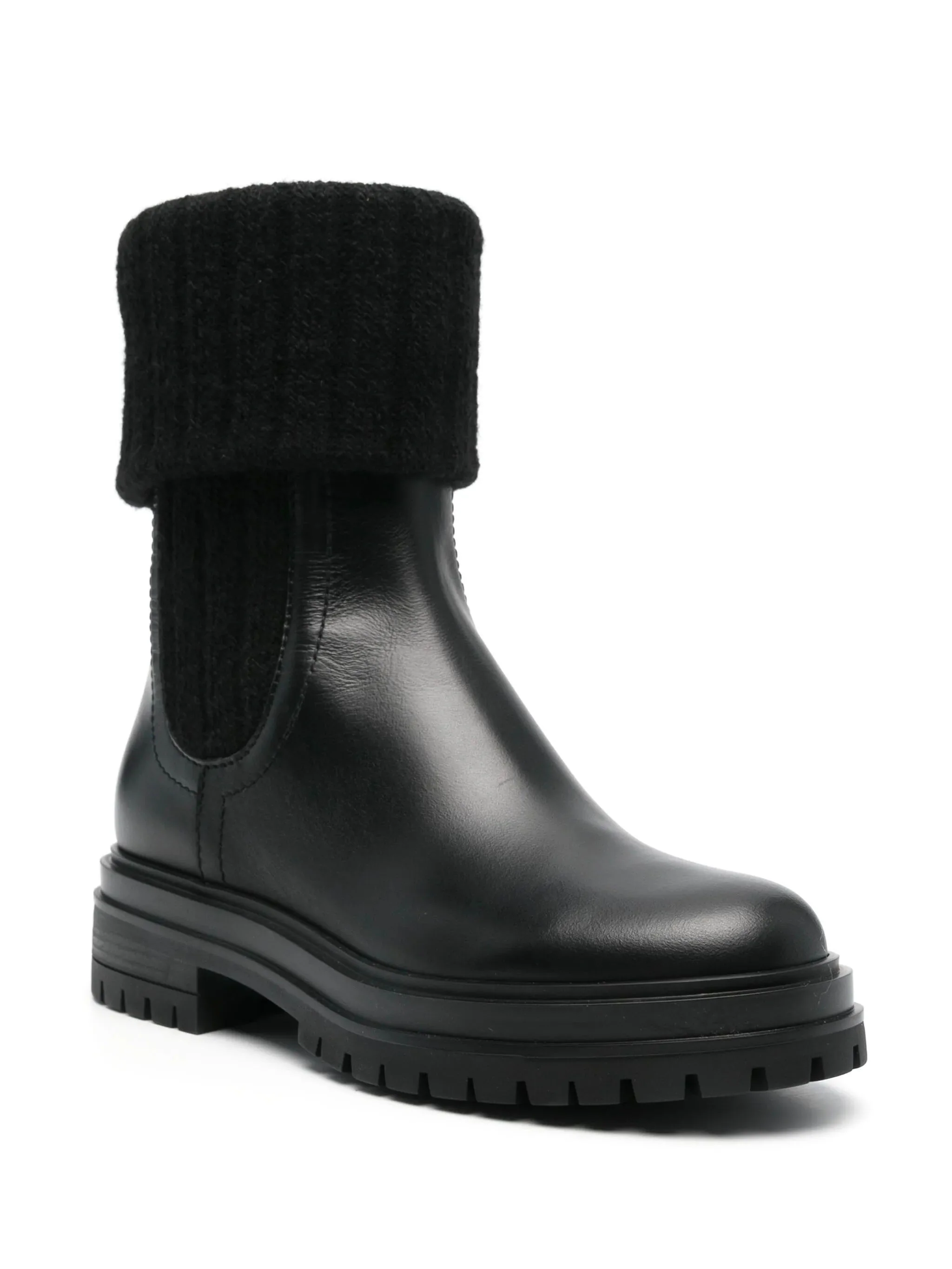 Gianvito Rossi Knit and Leather Stretch Ankle Boots - Image 2