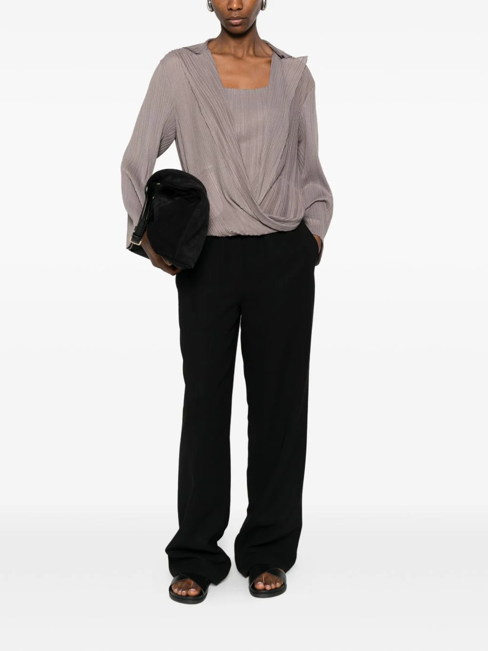 Giorgio Armani Women's Pleated Long Sleeve T-Shirt with Notched Lapels - Image 5