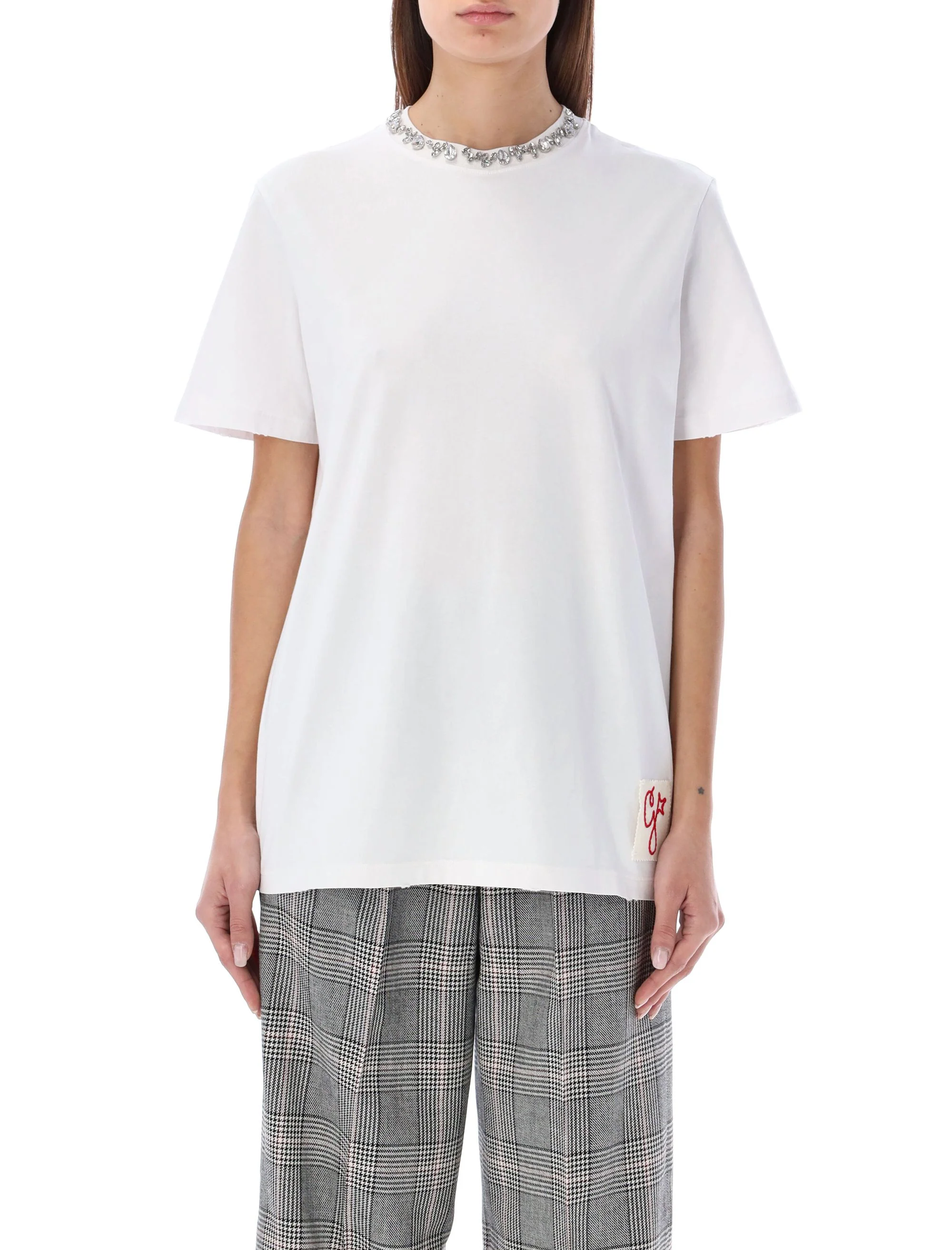 GOLDEN GOOSE Cotton T-Shirt with Crystal Embellishments