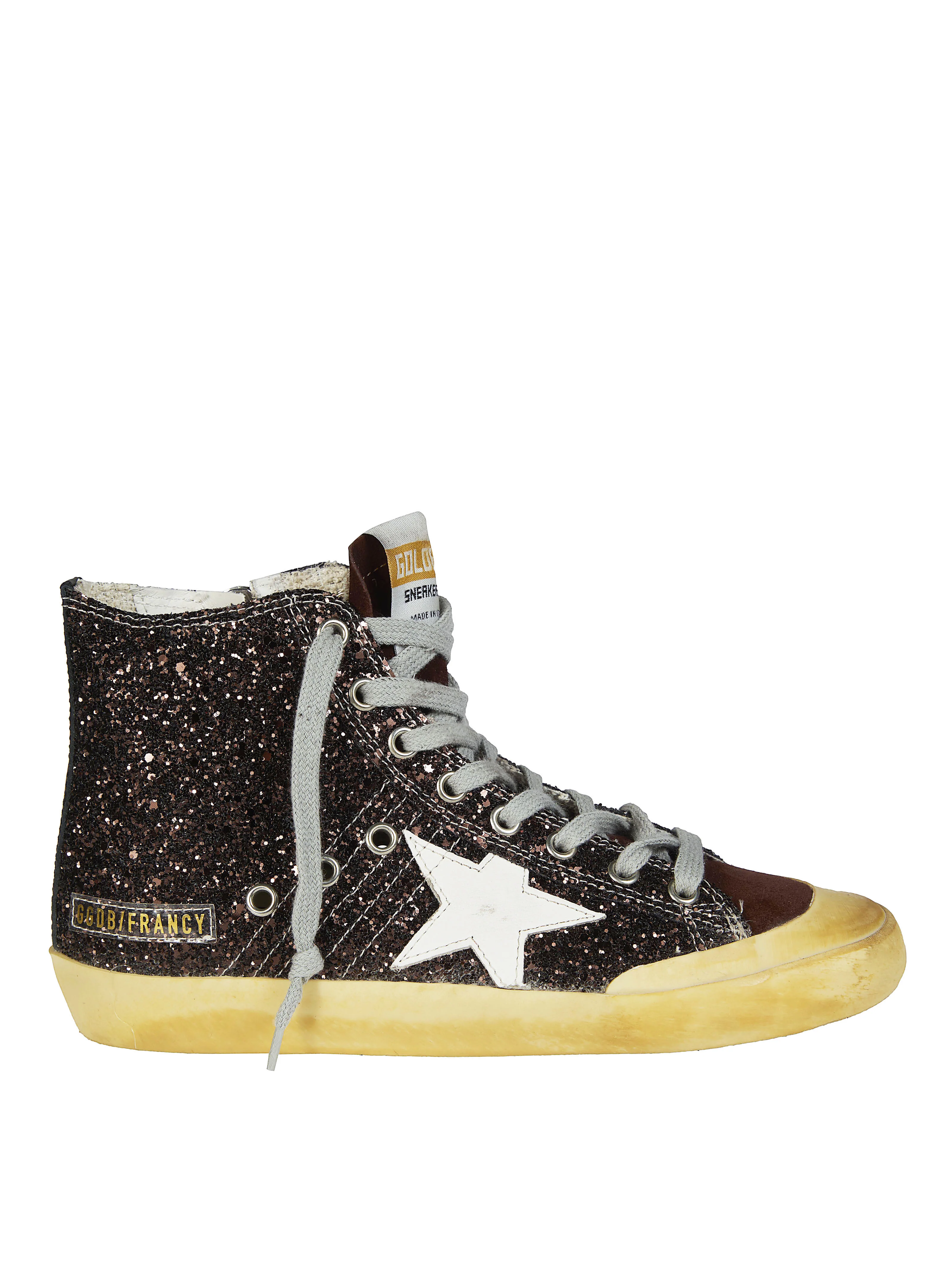 Golden Goose Glitter Upper Suede Toe Leather Sneakers for Women
