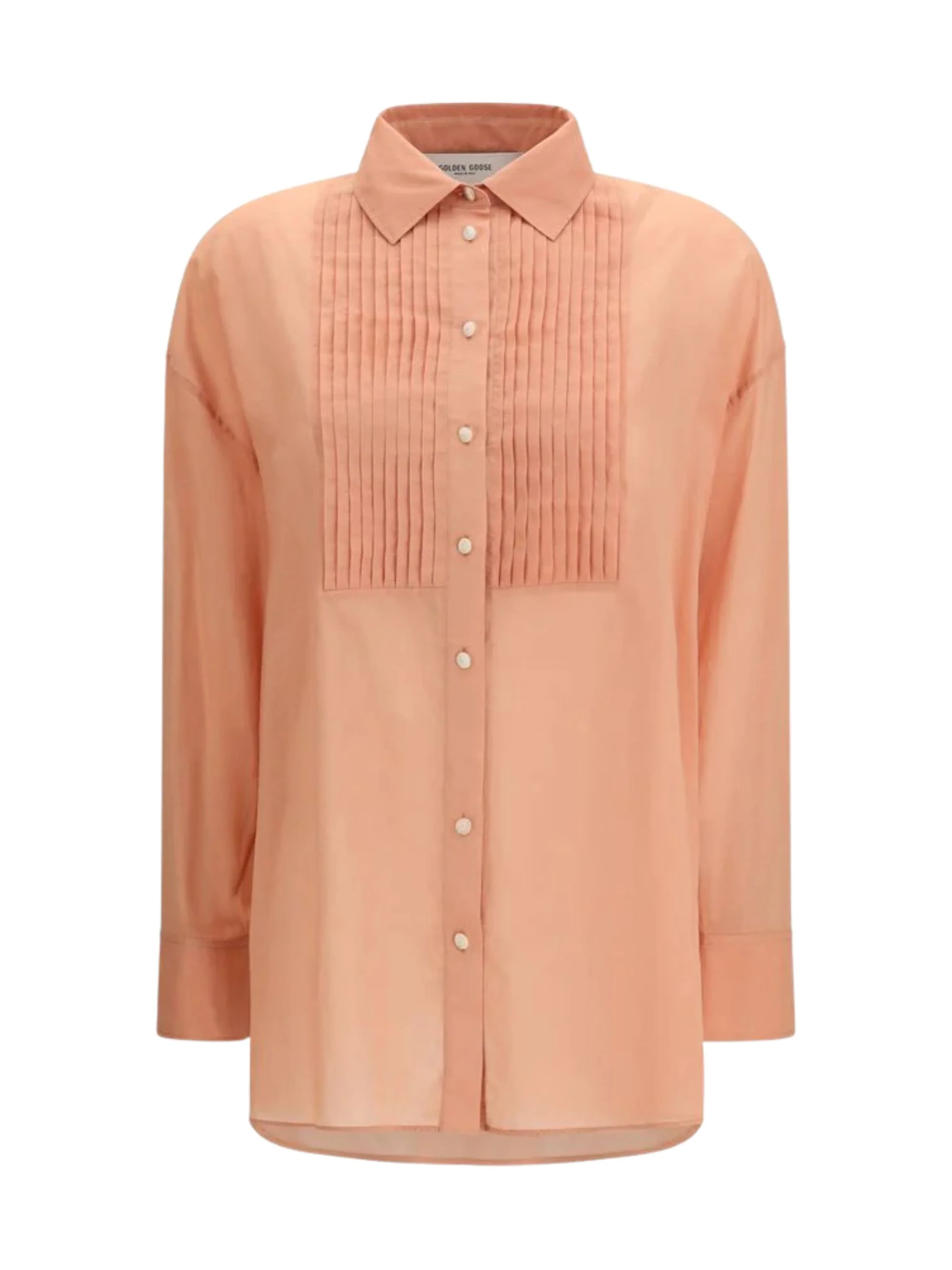 Golden Goose Long Sleeve Button-Up Cotton Shirt with Pleated Bib