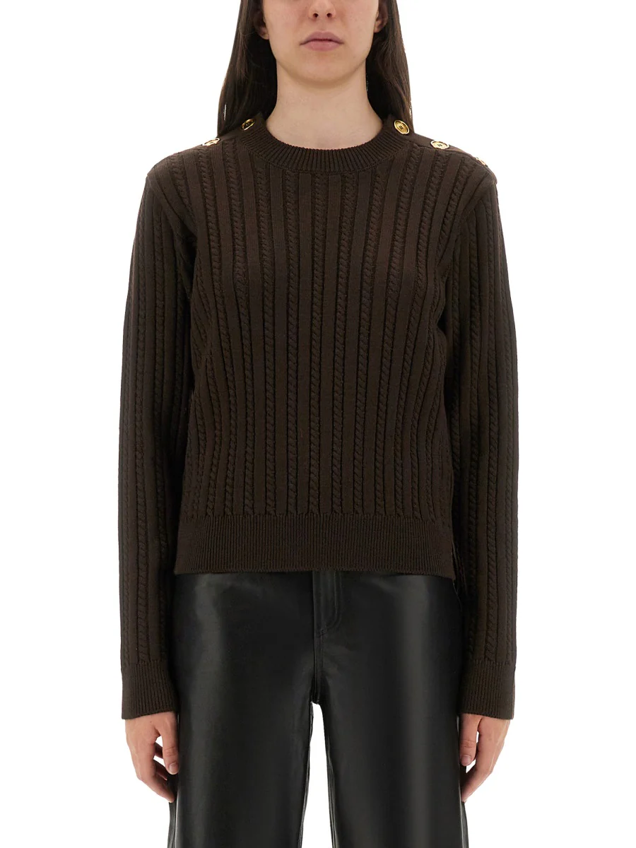 GOLDEN GOOSE Women's Crew-neck Sweater in Wool Blend with Gold Buttons