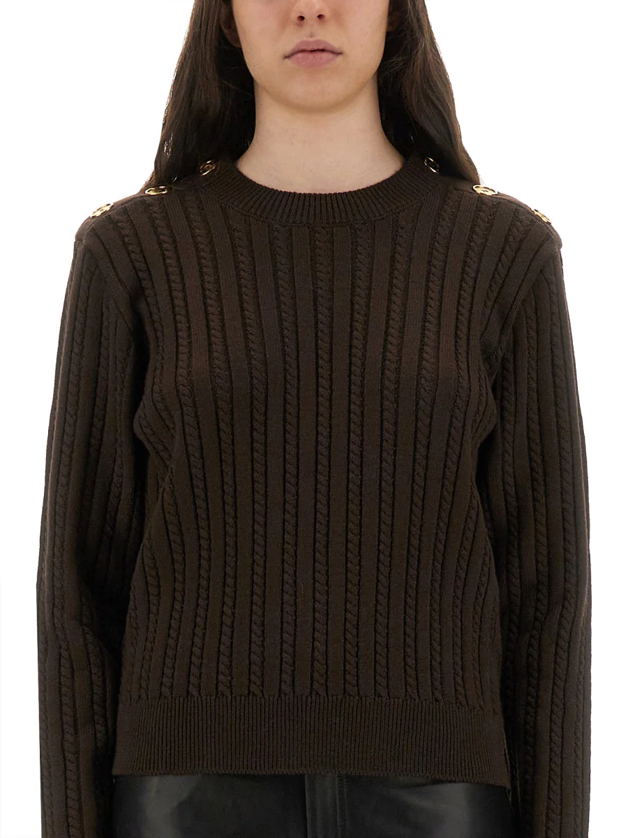 GOLDEN GOOSE Women's Crew-neck Sweater in Wool Blend with Gold Buttons - Image 4