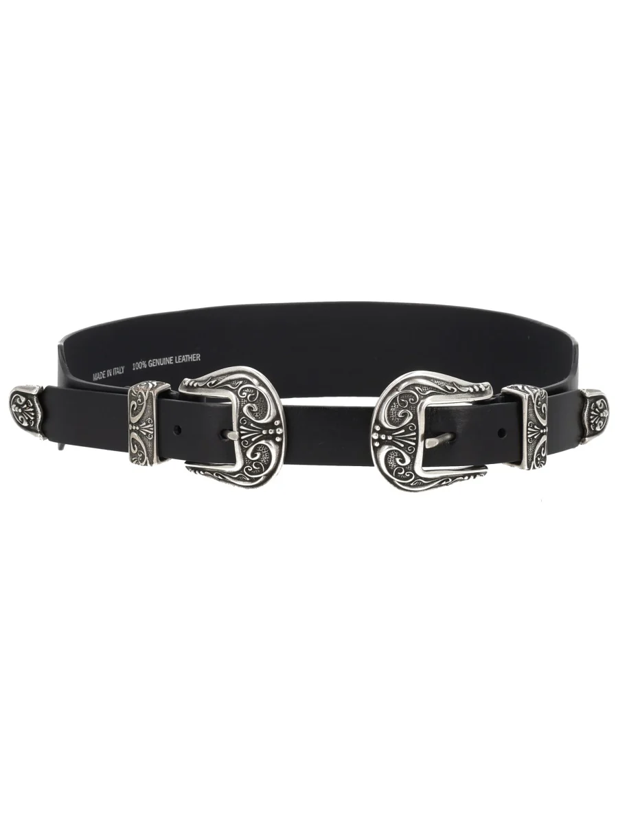 GOLDEN GOOSE Women's Double Buckle Washed Leather Belt - Image 5