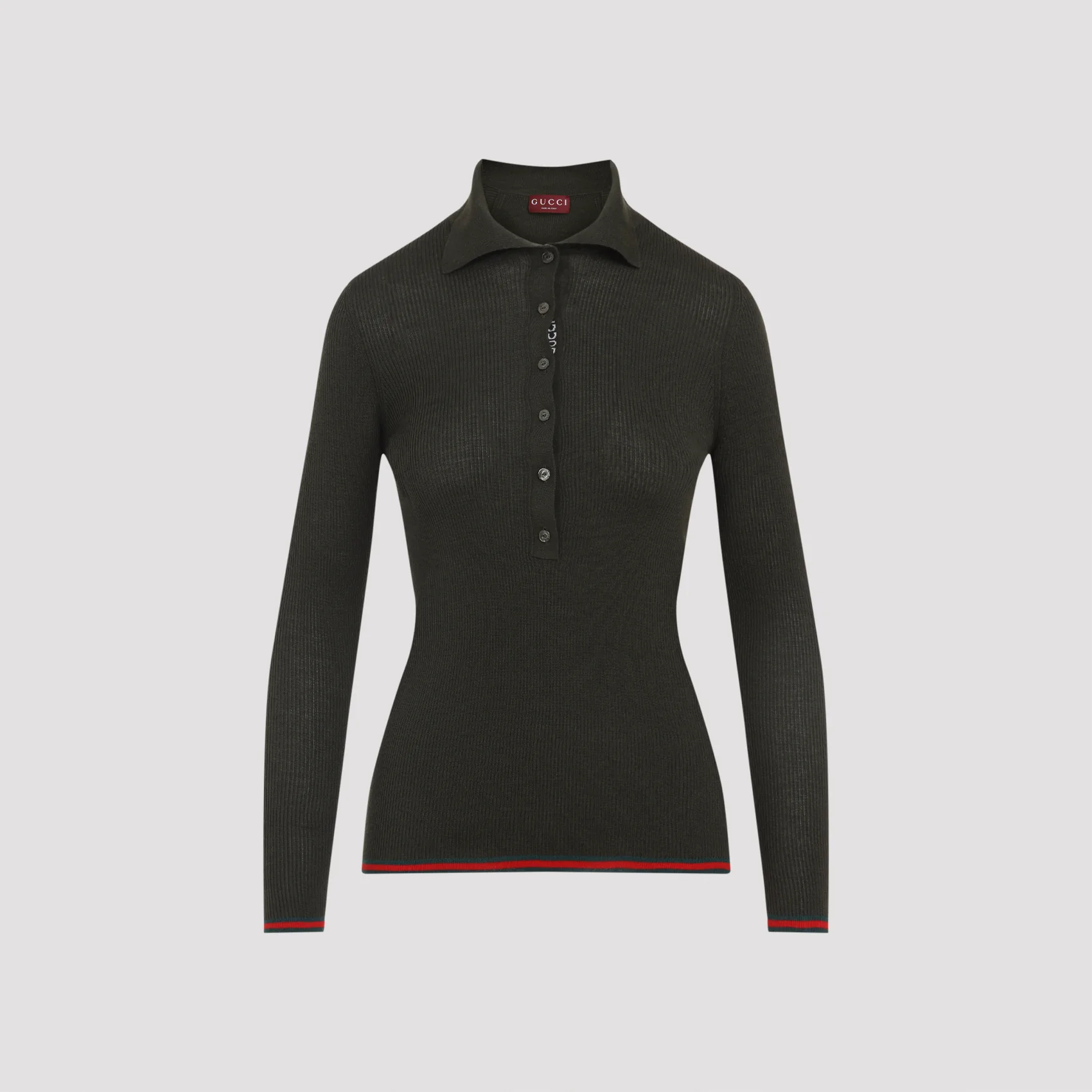 GUCCI Cashmere and Silk Polo Top with Web