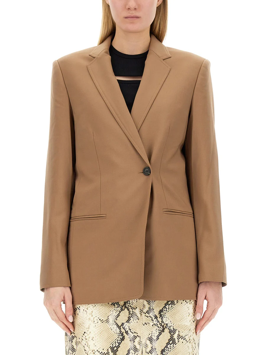 HELMUT LANG SINGLE-DOUBLE BREASTED WOOL-BLEND TWILL BLAZER