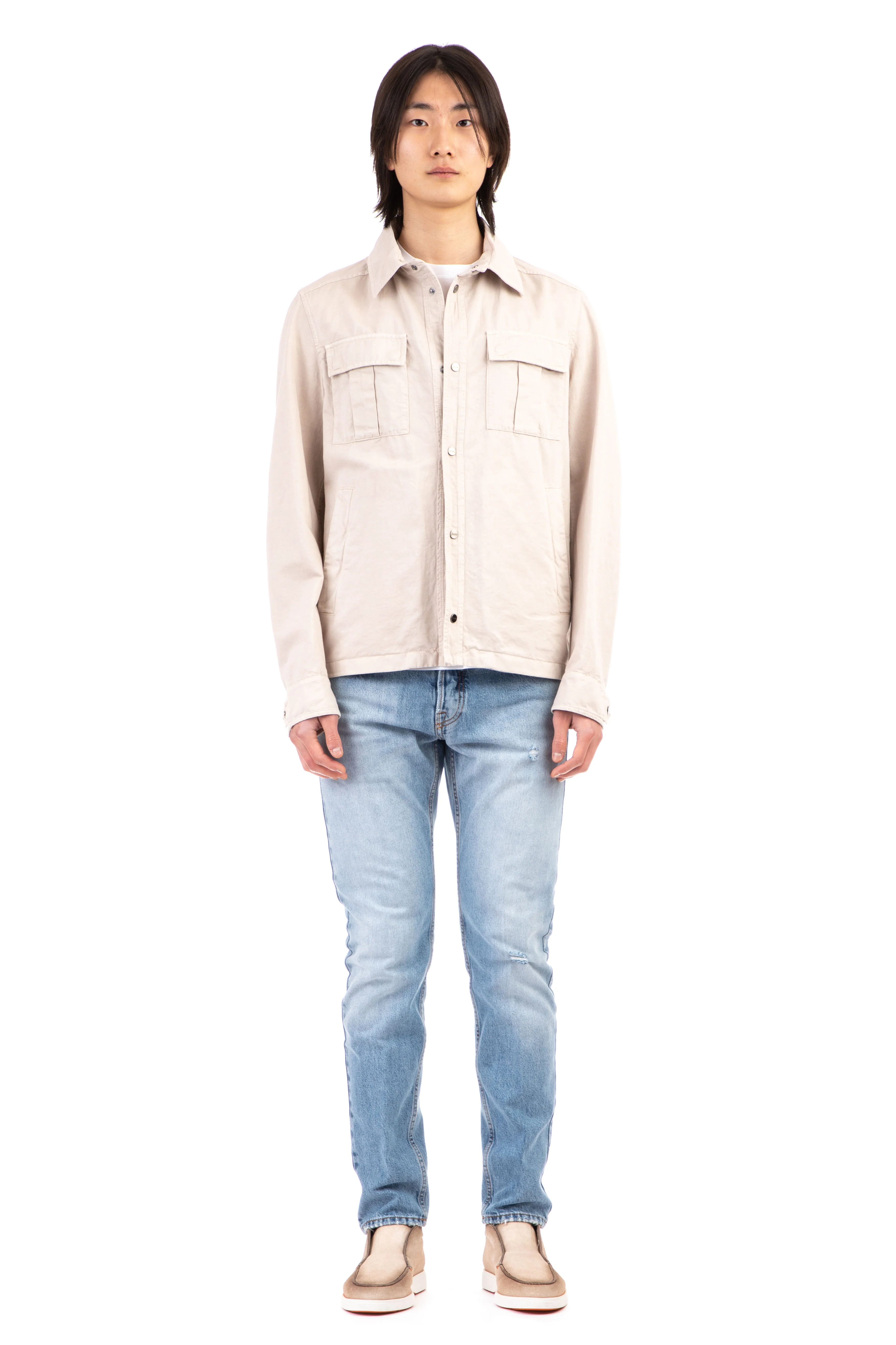Herno Men's Unlined Cotton-Linen Snap Button Overshirt