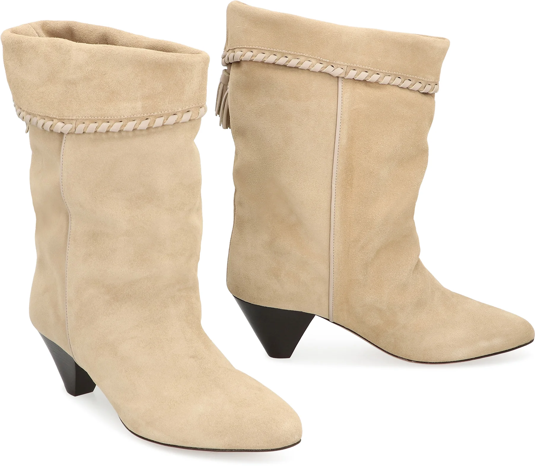 Isabel Marant Draped Suede Boots with Braided Detailing and Cone Heel - Image 3