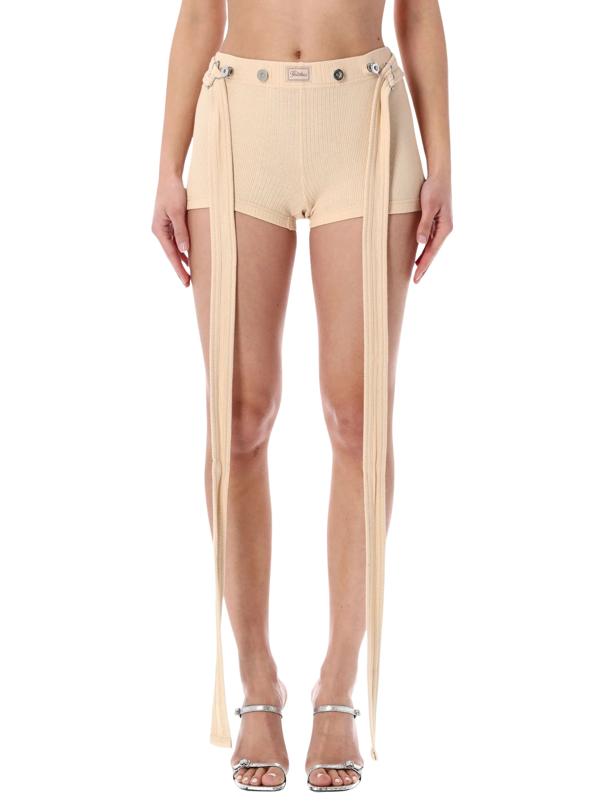 Jean Paul Gaultier Rib-Knit Cotton Strap Shorts - Image 3