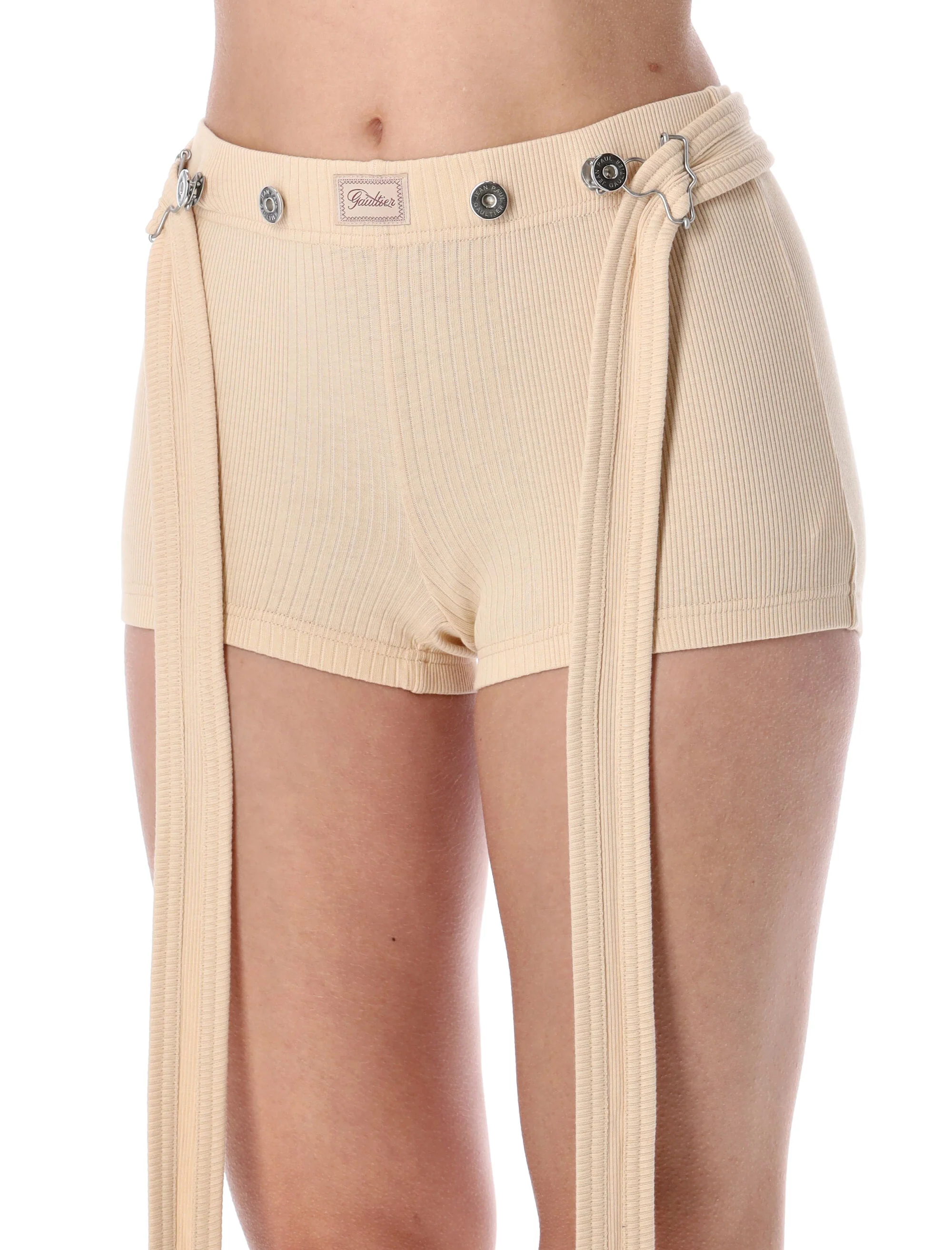 Jean Paul Gaultier Rib-Knit Cotton Strap Shorts - Image 5