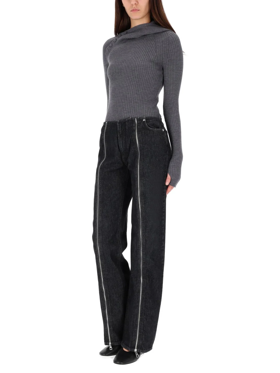 JEAN PAUL GAULTIER Ribbed Wool Sweater with High Collar and Hood - Image 2