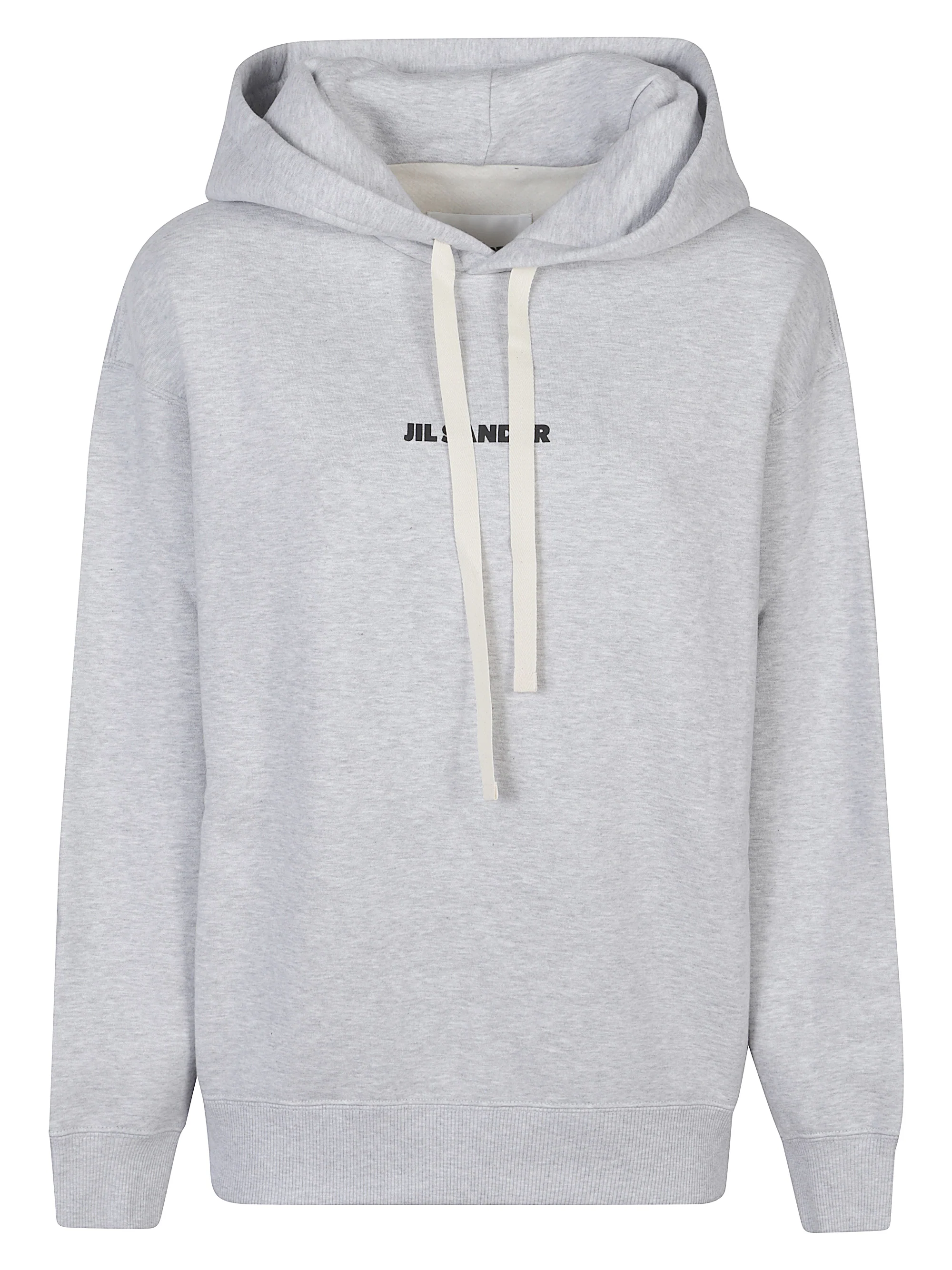 Jil Sander Long Sleeve Cotton Logo Hoodie with Drawstring
