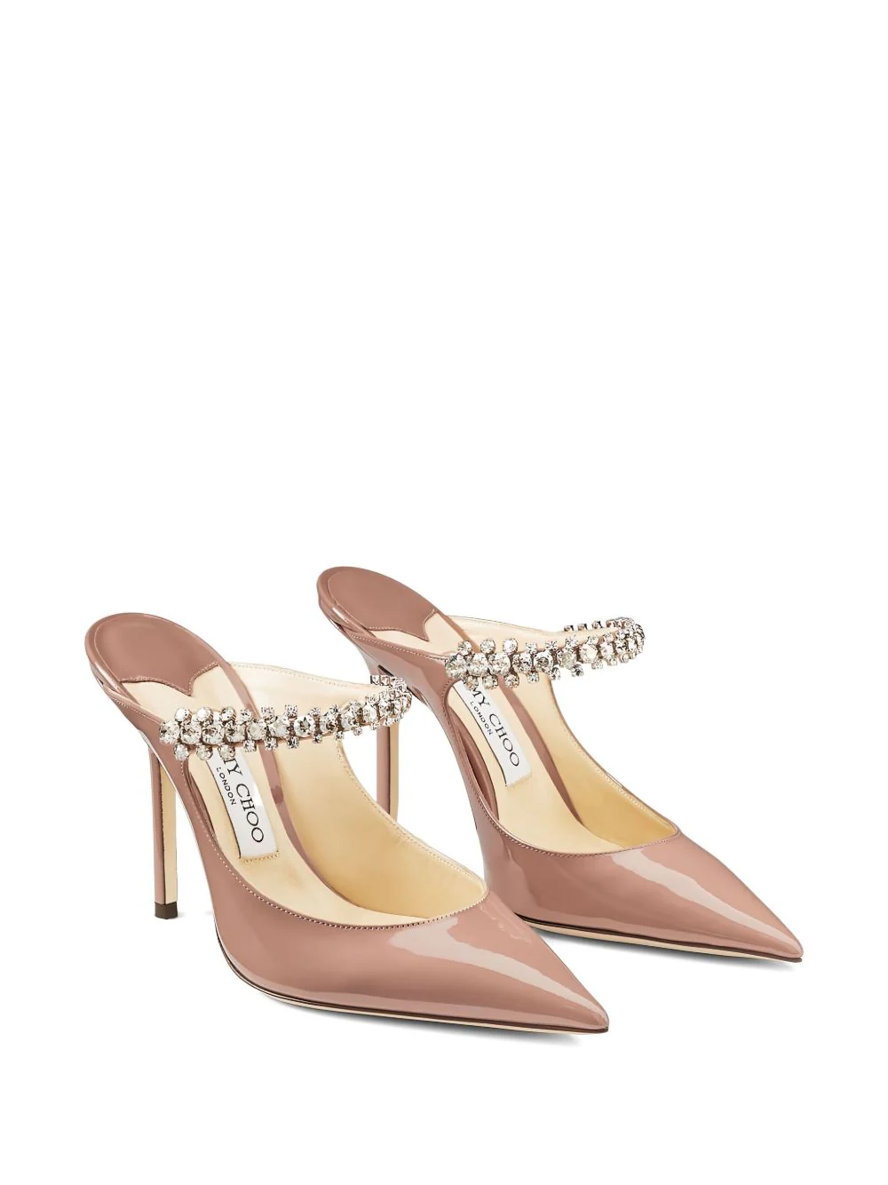 Jimmy Choo Elegant Crystal Strap Slip-On Sandals with 3.9 Inch Heel - Image 2