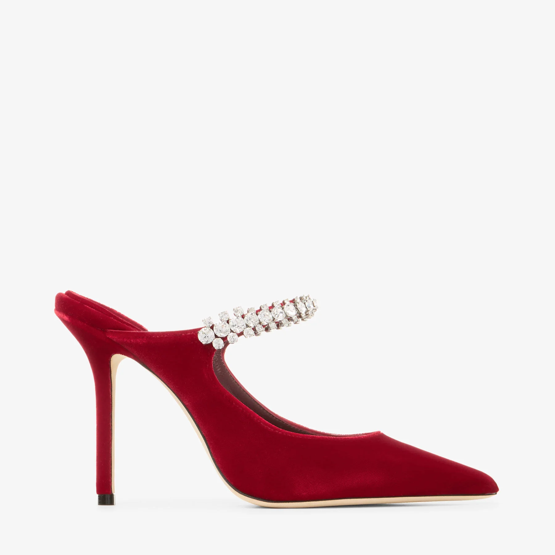 Jimmy Choo Pointed Toe Slip-On Sandals with Crystal Strap - 100mm Heel