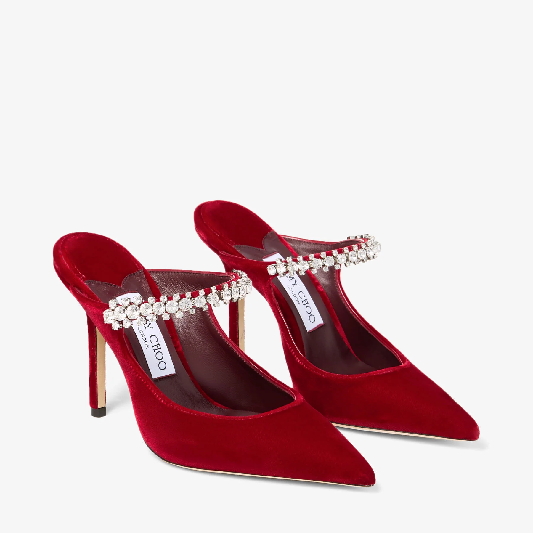 Jimmy Choo Pointed Toe Slip-On Sandals with Crystal Strap - 100mm Heel - Image 3