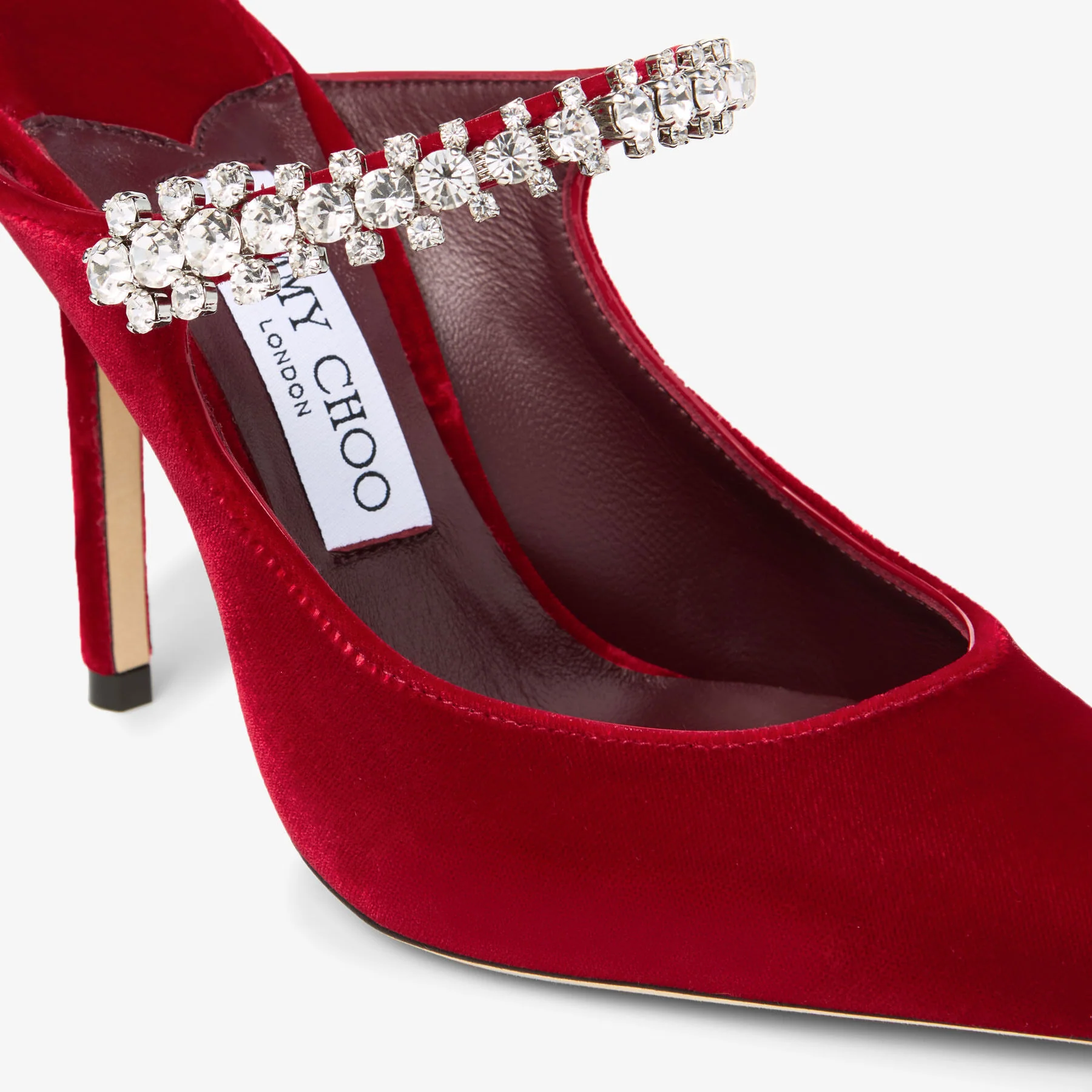 Jimmy Choo Pointed Toe Slip-On Sandals with Crystal Strap - 100mm Heel - Image 4