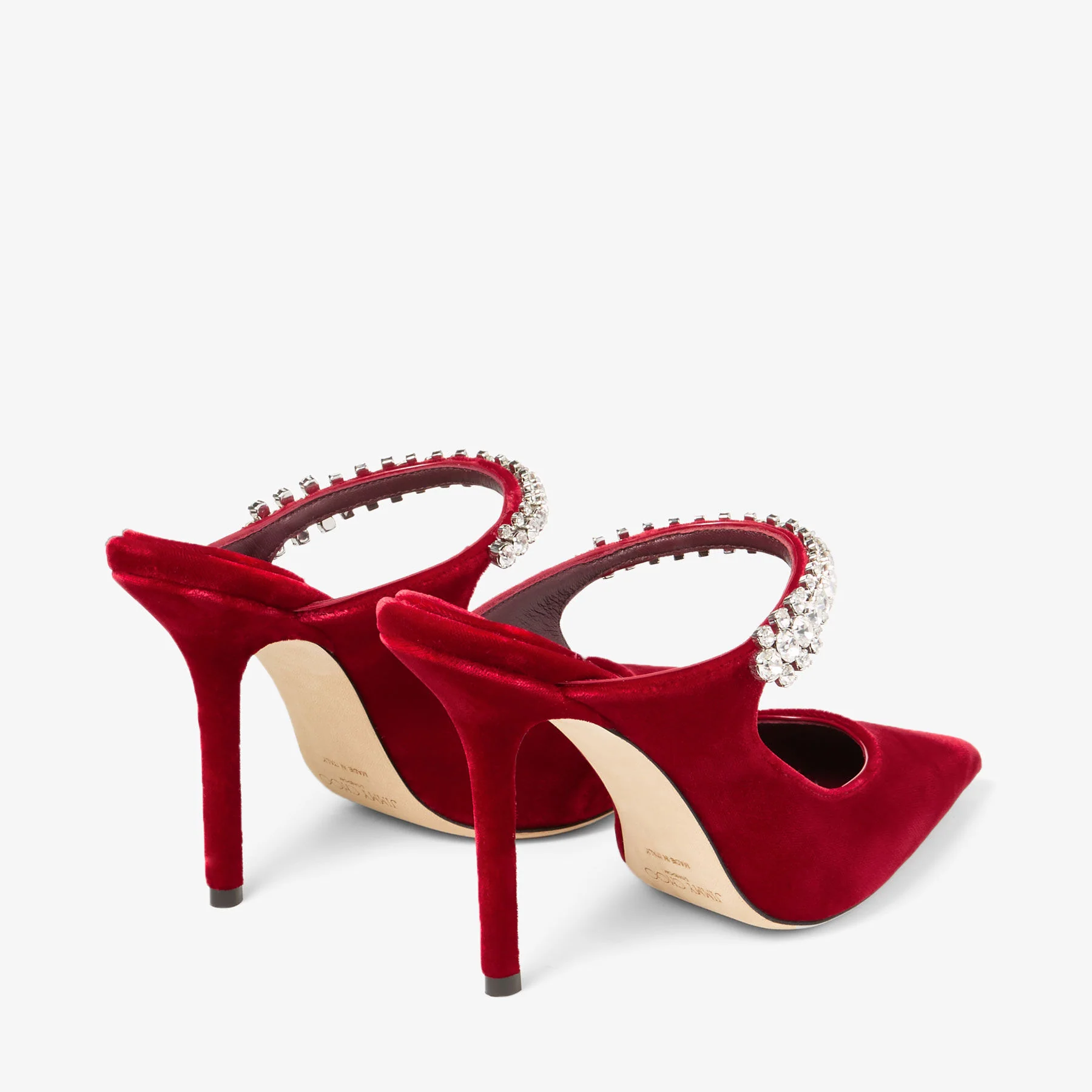 Jimmy Choo Pointed Toe Slip-On Sandals with Crystal Strap - 100mm Heel - Image 6