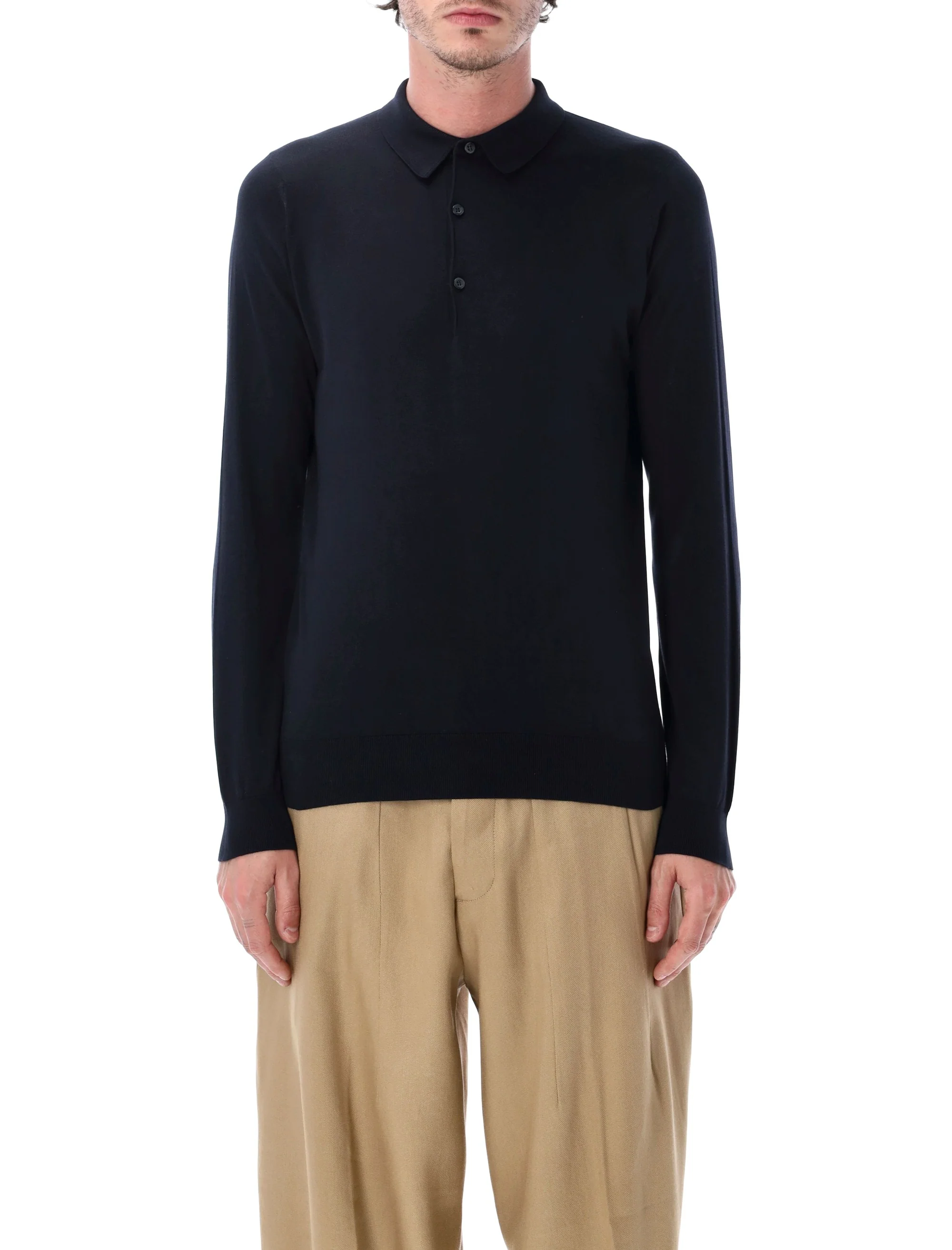 John Smedley Refined Long-Sleeve Polo Shirt - Size L