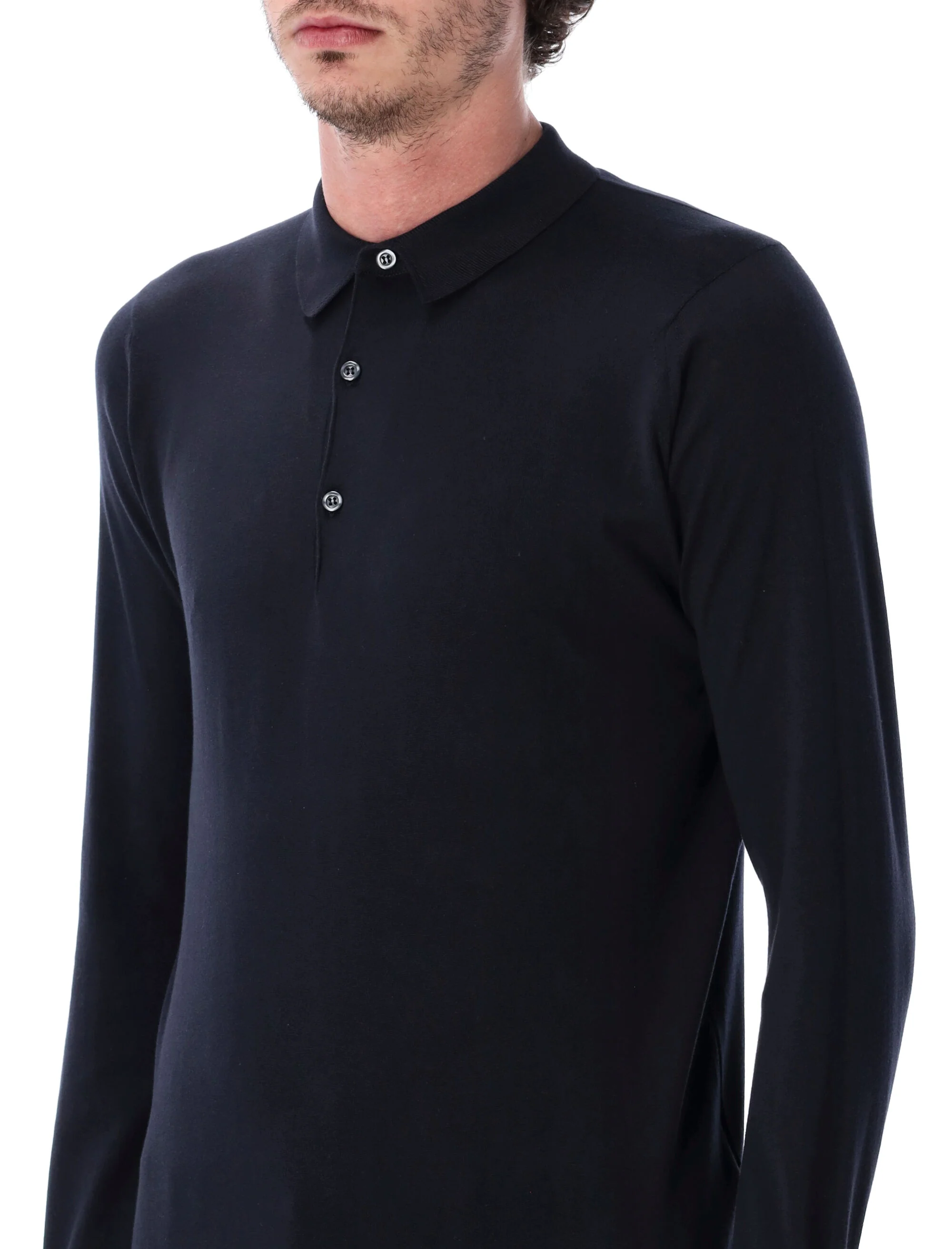 John Smedley Refined Long-Sleeve Polo Shirt - Size L - Image 3