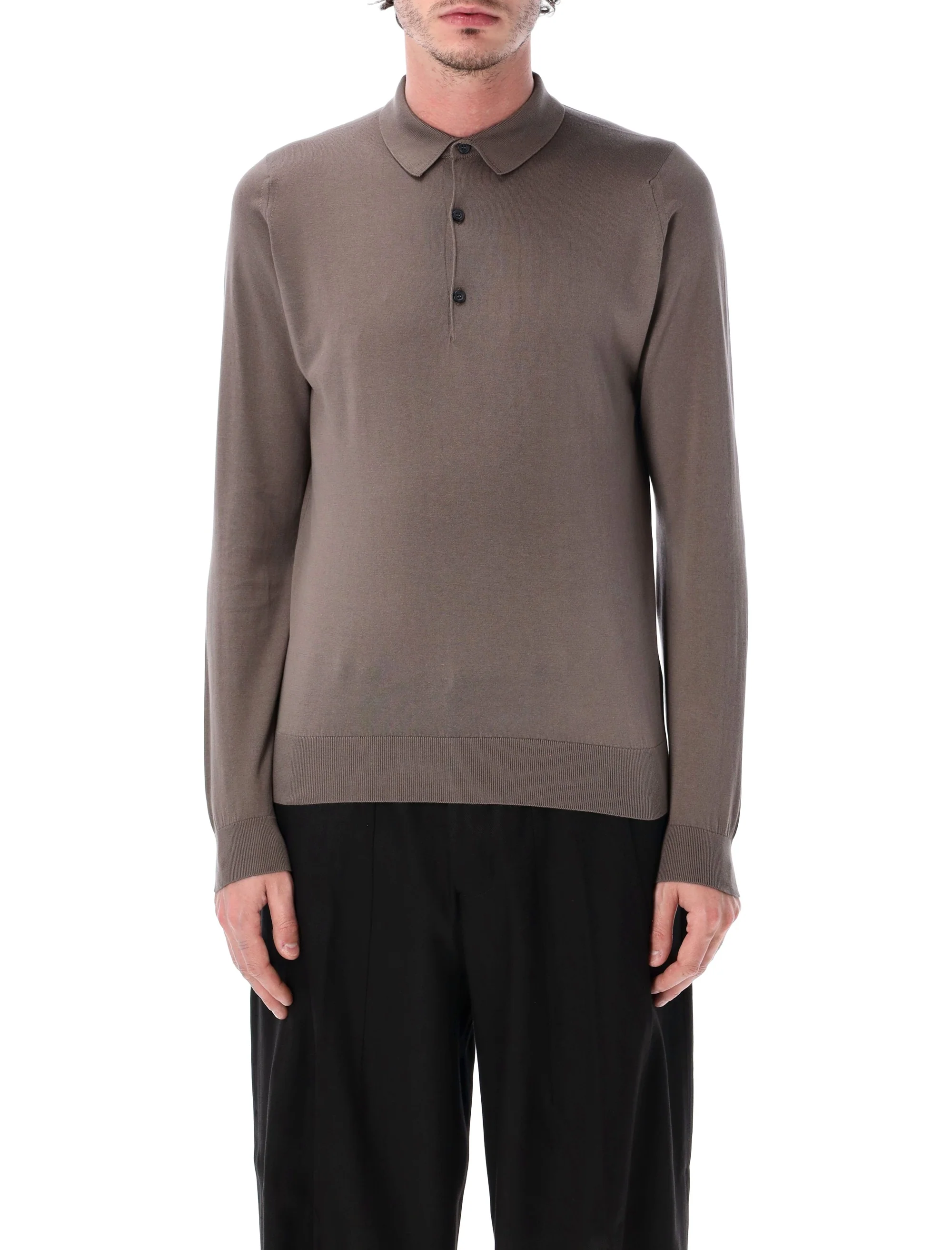 John Smedley Sophisticated Long-Sleeve Polo Shirt for Men