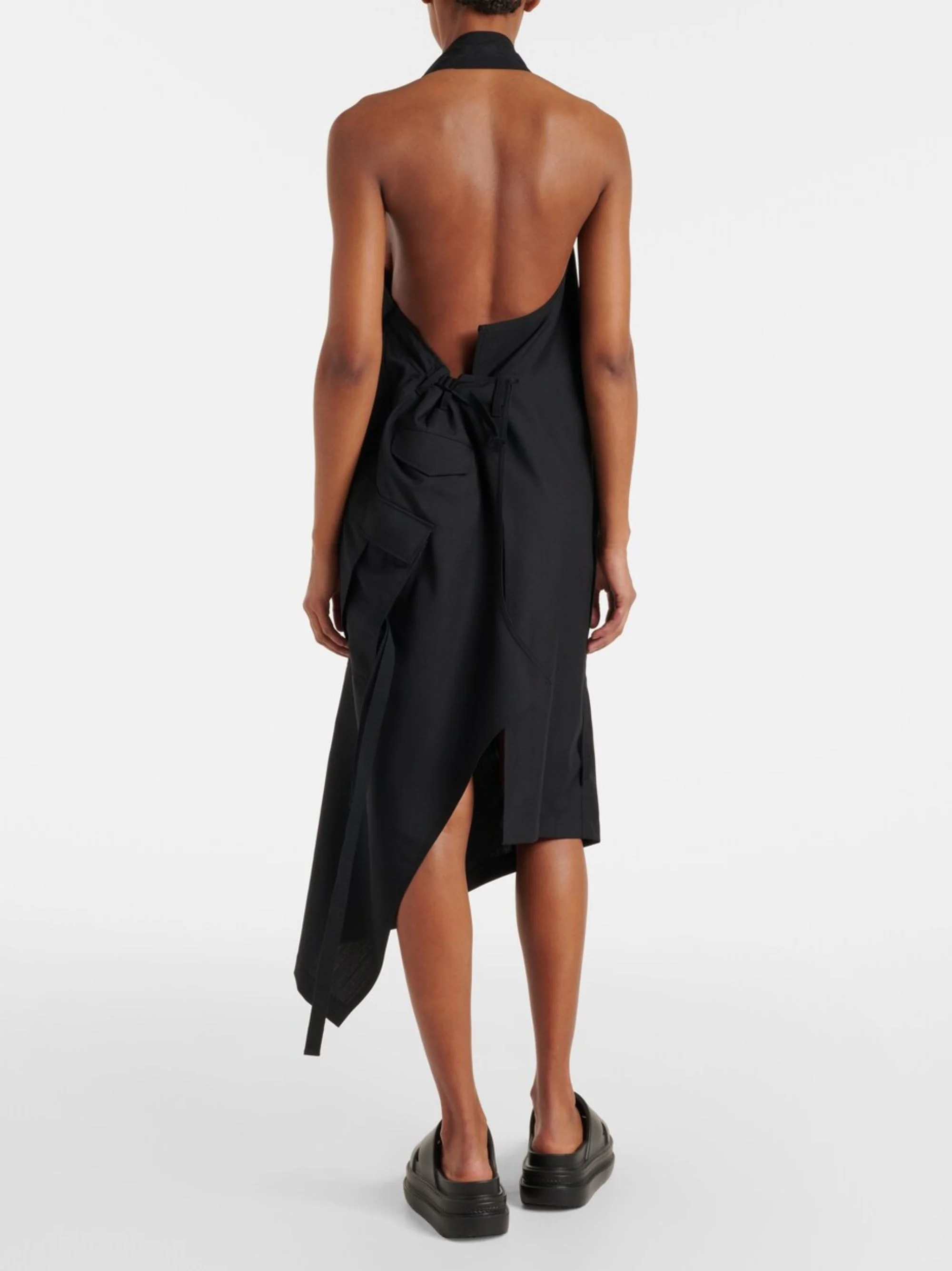 Junya Watanabe Chic Wool Midi Dress with Halterneck and Utility Pockets - Image 3