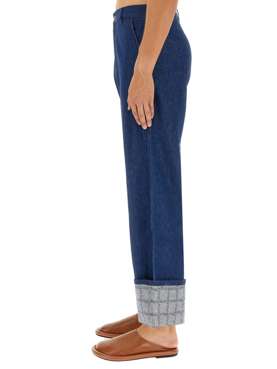 JW ANDERSON Men's Logo Grid Turn Up Workwear Jeans - Image 3