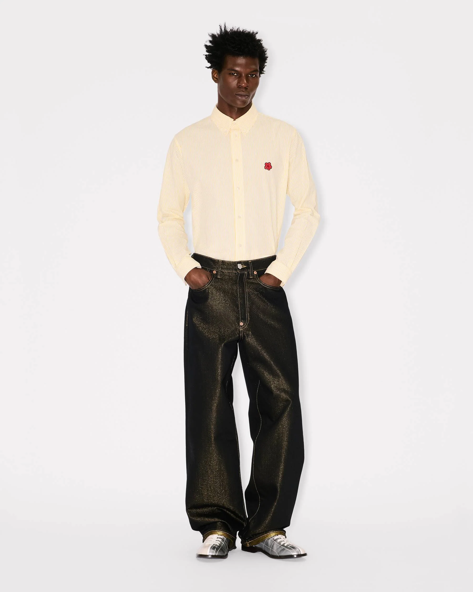 Kenzo Casual Button-Down Shirt with Floral Embroidery for Men - Image 3