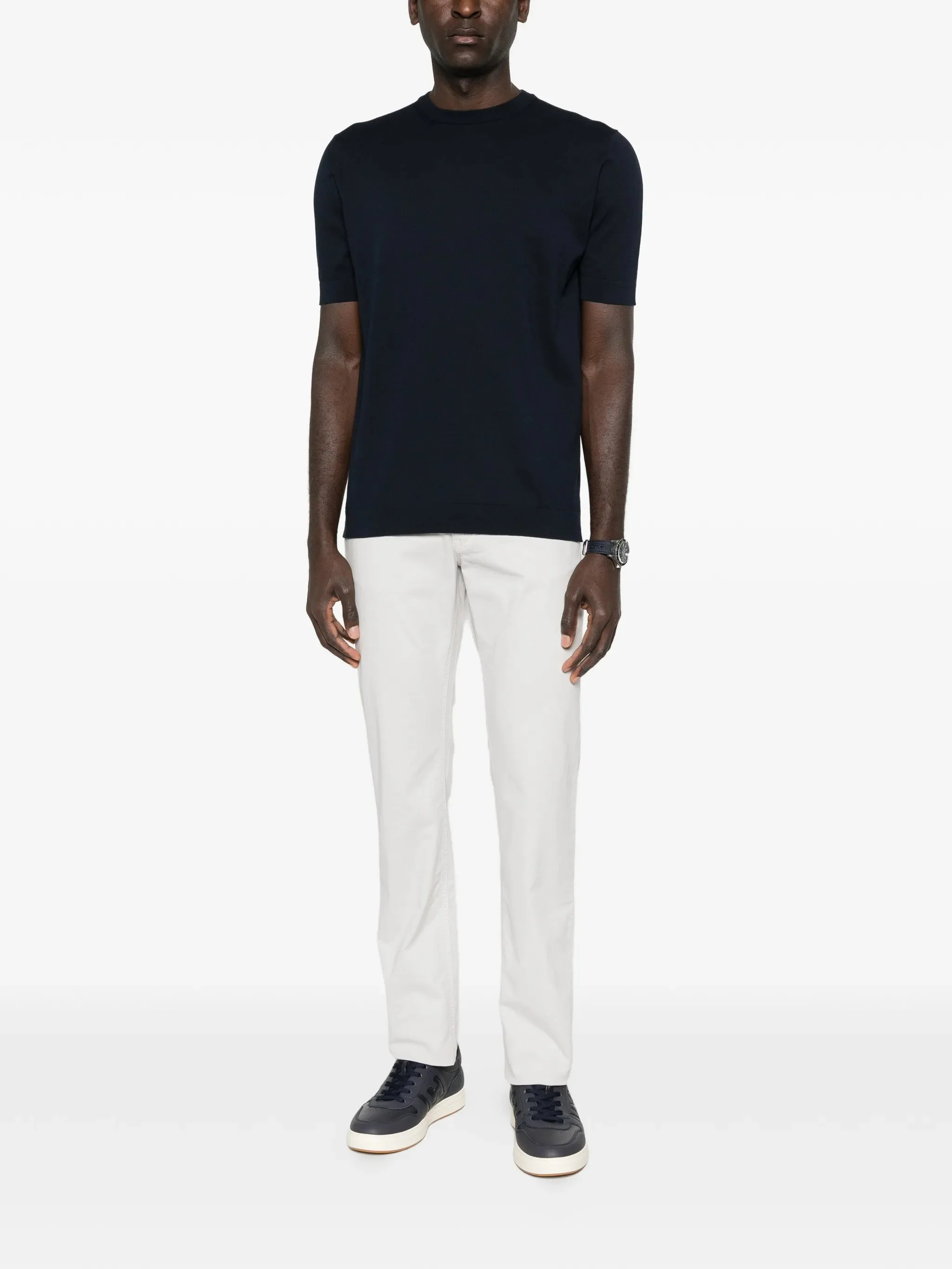 Lardini Ribbed Cuff and Hem T-shirt with Crew Neck - Size M - Image 2