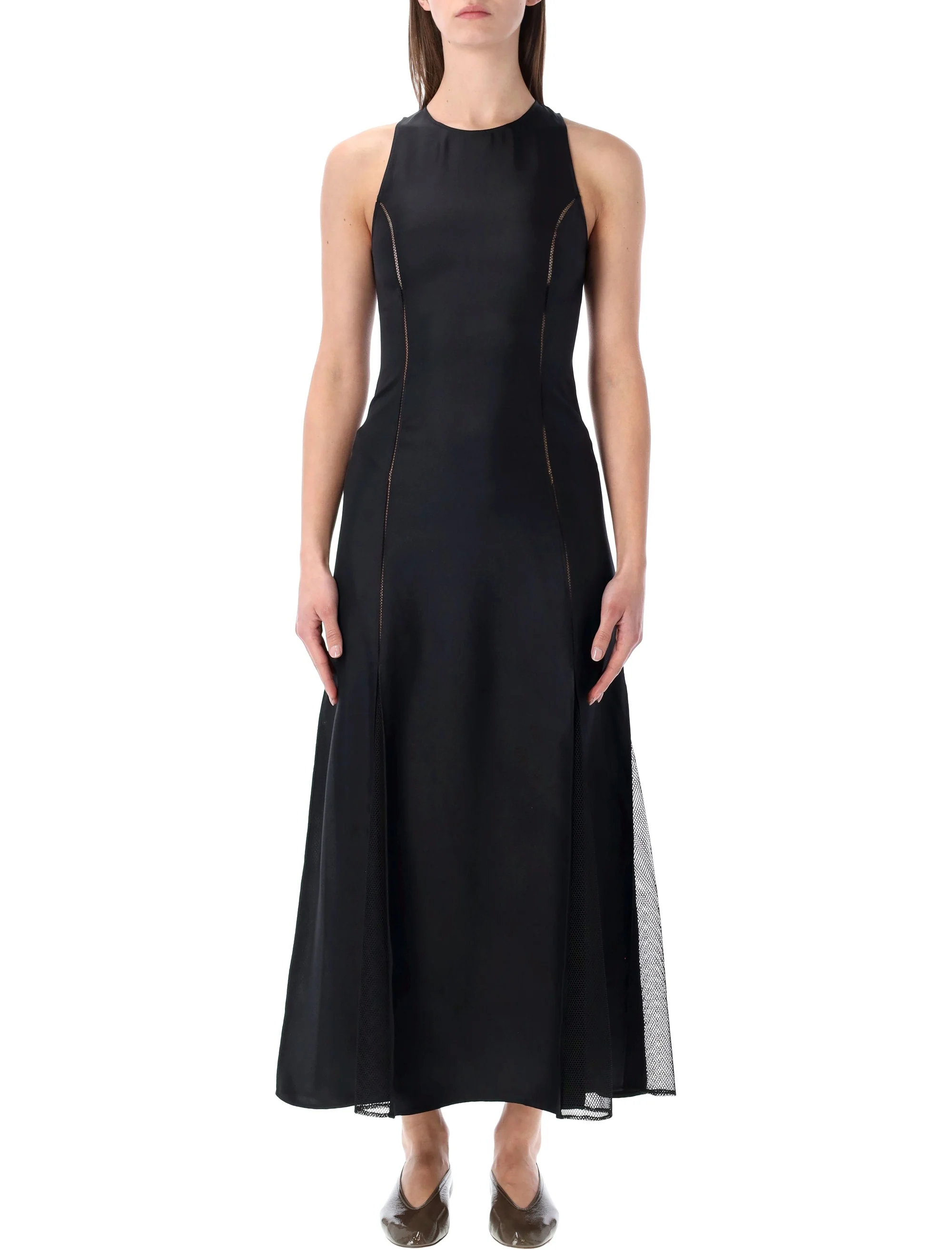 LOULOU Iraka Mesh and Silk-twill Midi Dress