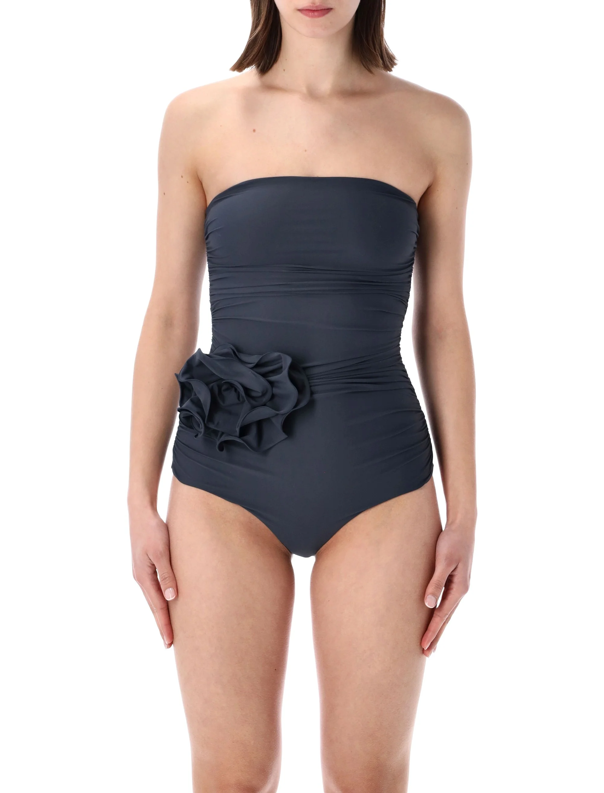 Magda Burtym Elegant Strapless Swimsuit with Floral Detail - Size 36