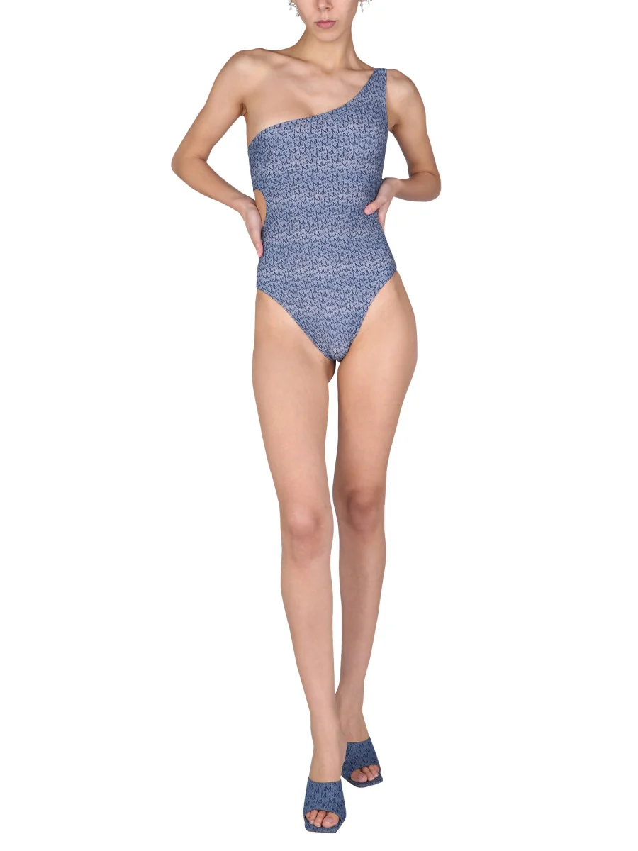 MAGDA BUTRYM ONE SHOULDER ONE SHOULDER CUT-OUT MONOGRAM DENIM SWIMSUIT - Image 2