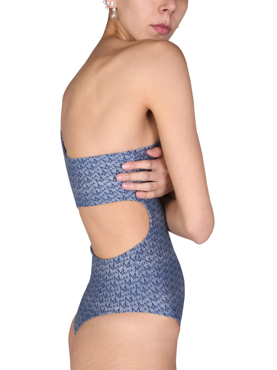 MAGDA BUTRYM ONE SHOULDER ONE SHOULDER CUT-OUT MONOGRAM DENIM SWIMSUIT - Image 4