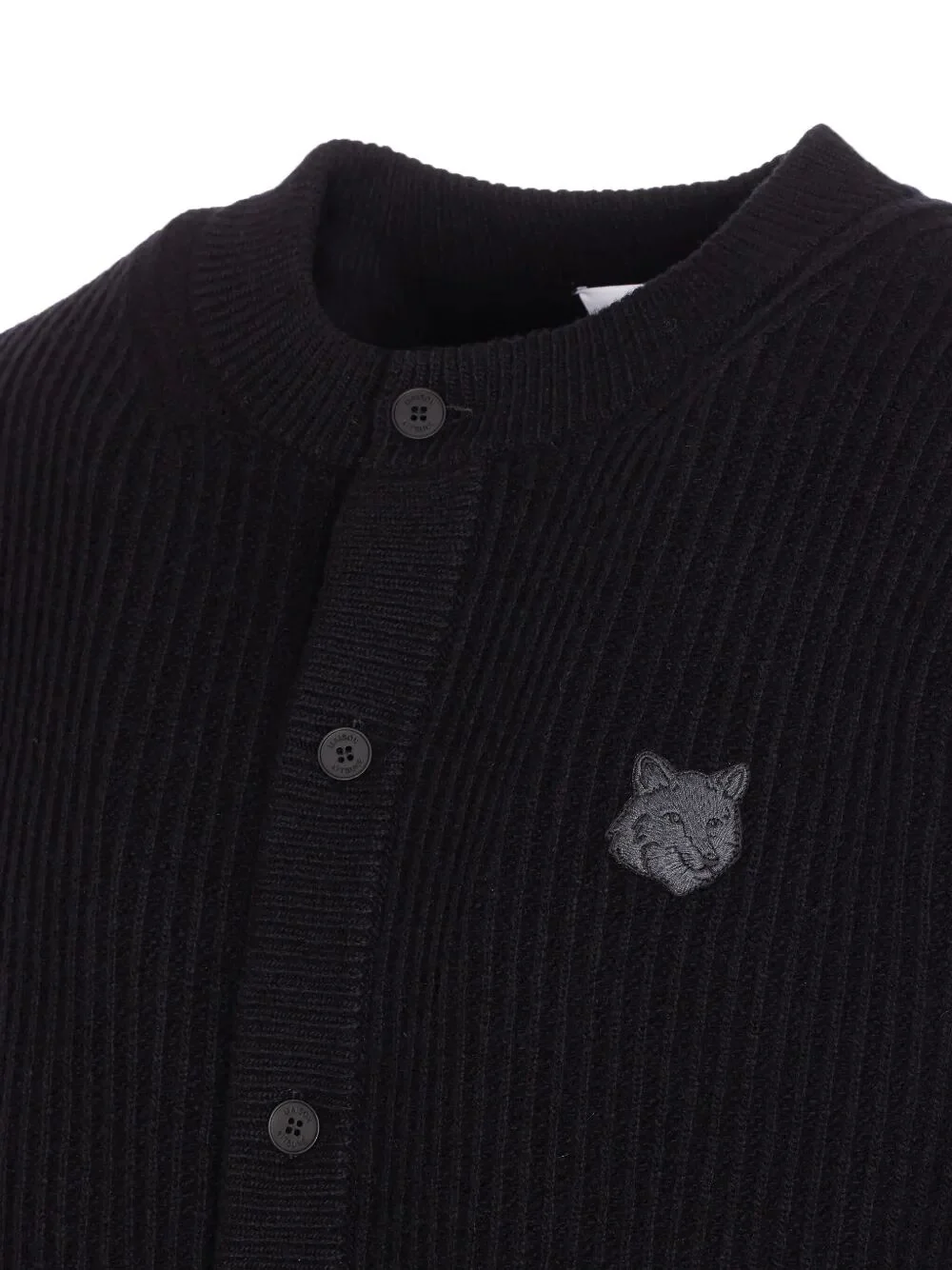 Maison Kitsuné Unisex Ribbed Wool Cardigan with Bold Fox Emblem - Image 2