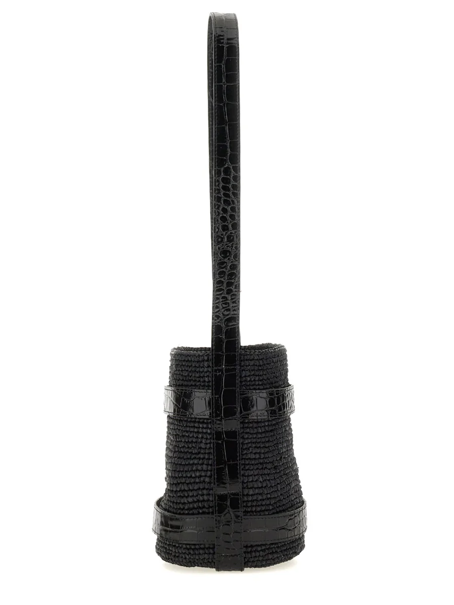 MANEBI Bucket Raffia with Leather - Shoulder Bag - Image 3