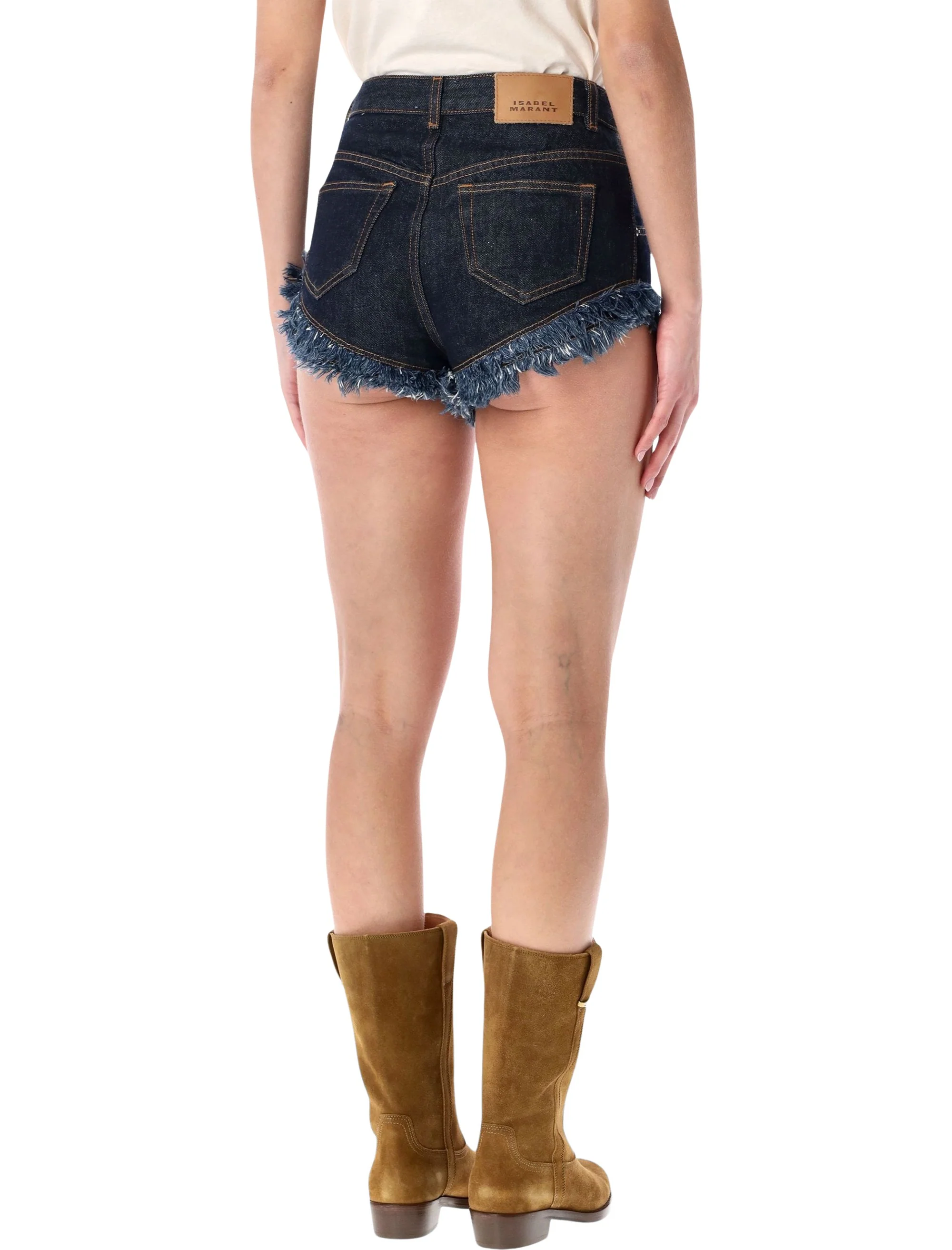 Marant Etoile Modern Mini Denim Shorts with Fringed Hem - Image 2