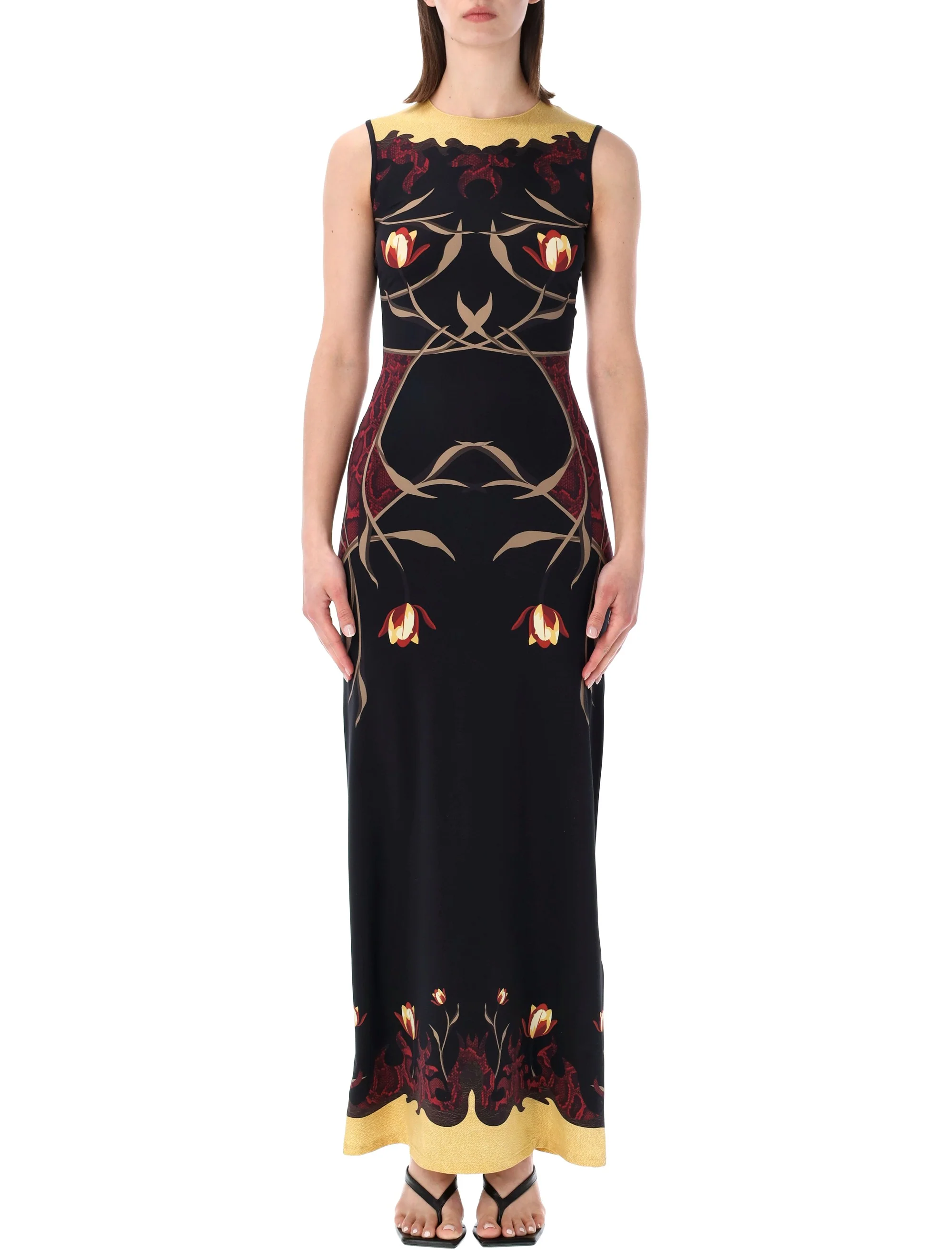 MARINE SERRE Floral-print Tie-neck Maxi Dress