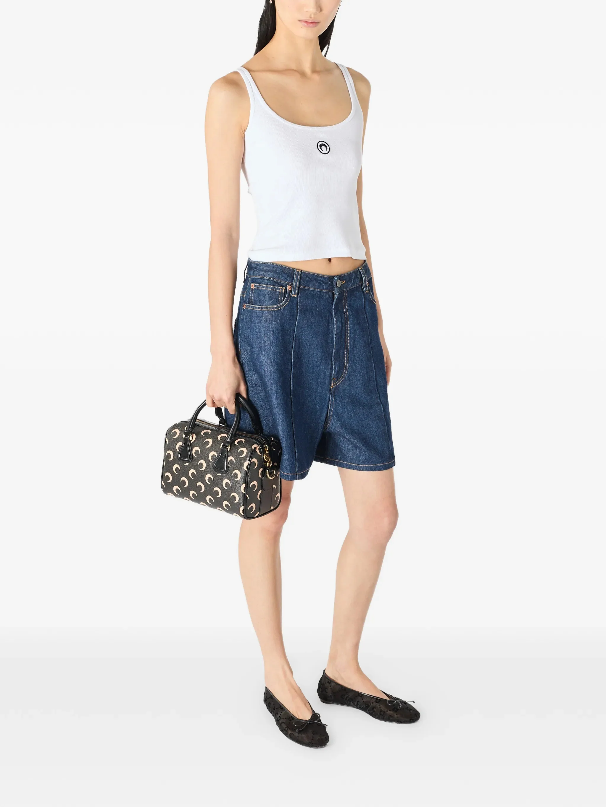 Marine Serre High-Waisted Mini Shorts with Double Zip Detail - Image 2