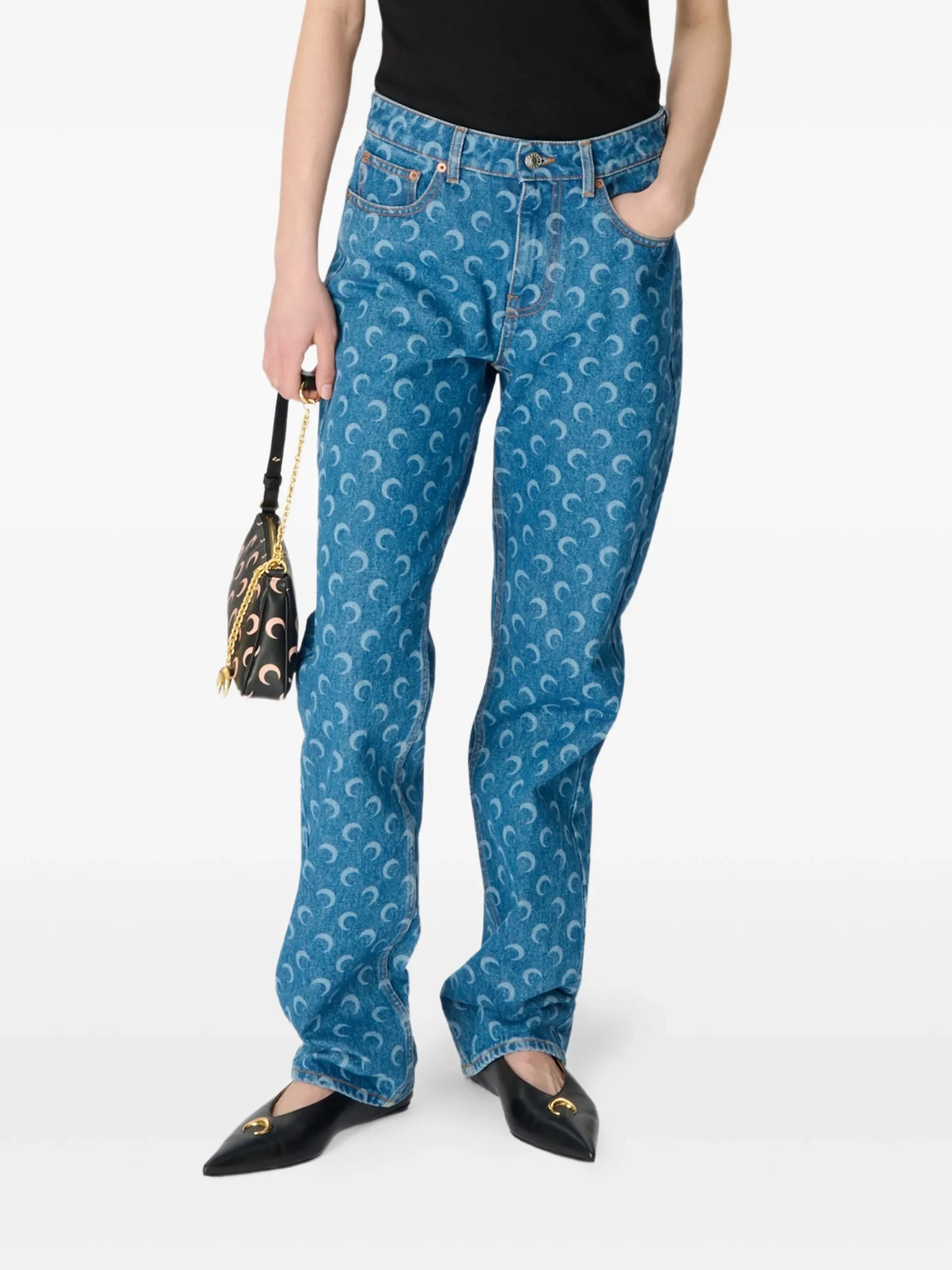 Marine Serre Mini Signature Print Five-Pocket Pants with Belt Loops