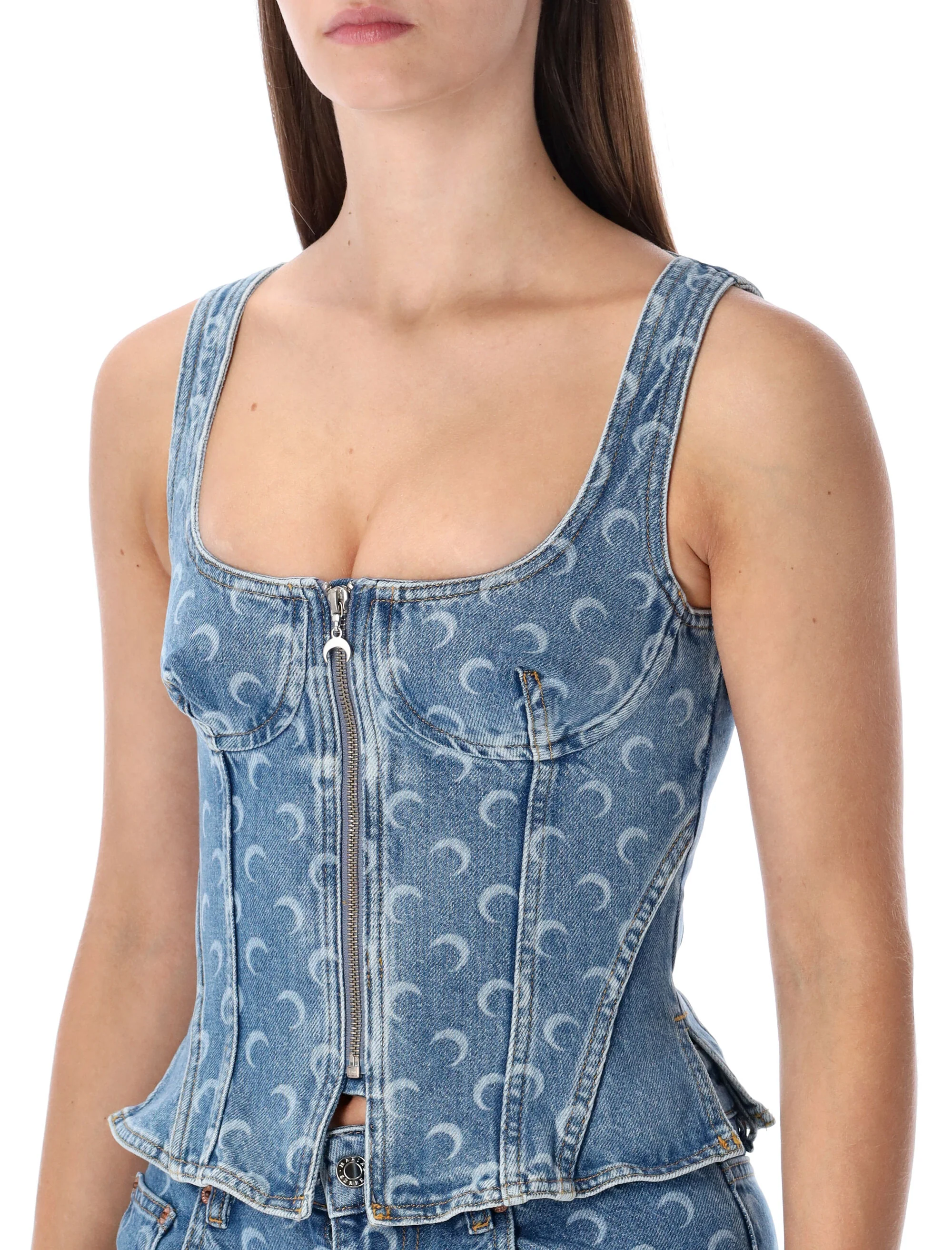 MARINE SERRE Moon Laser Denim Bustier Top - Image 3