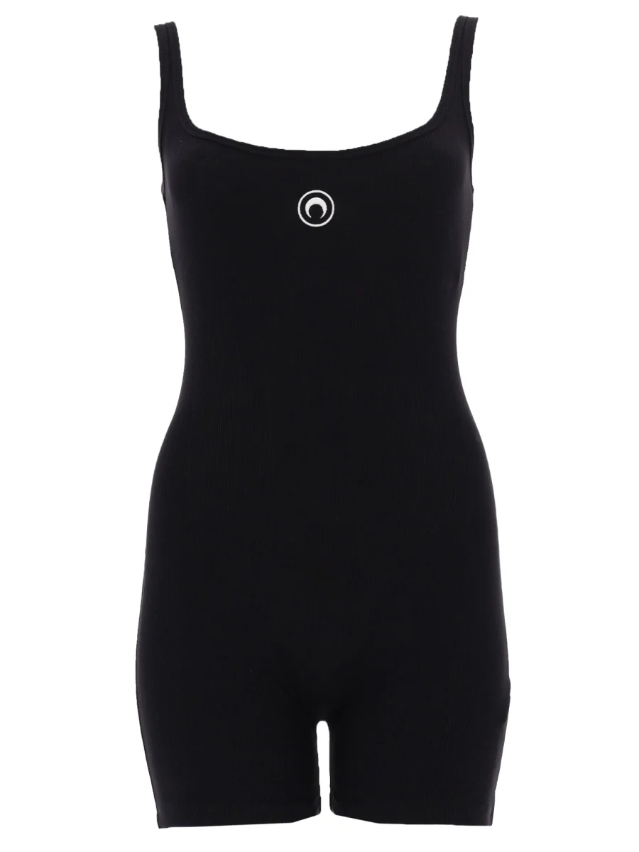 MARINE SERRE Moon Logo Ribbed Jersey Short Catsuit