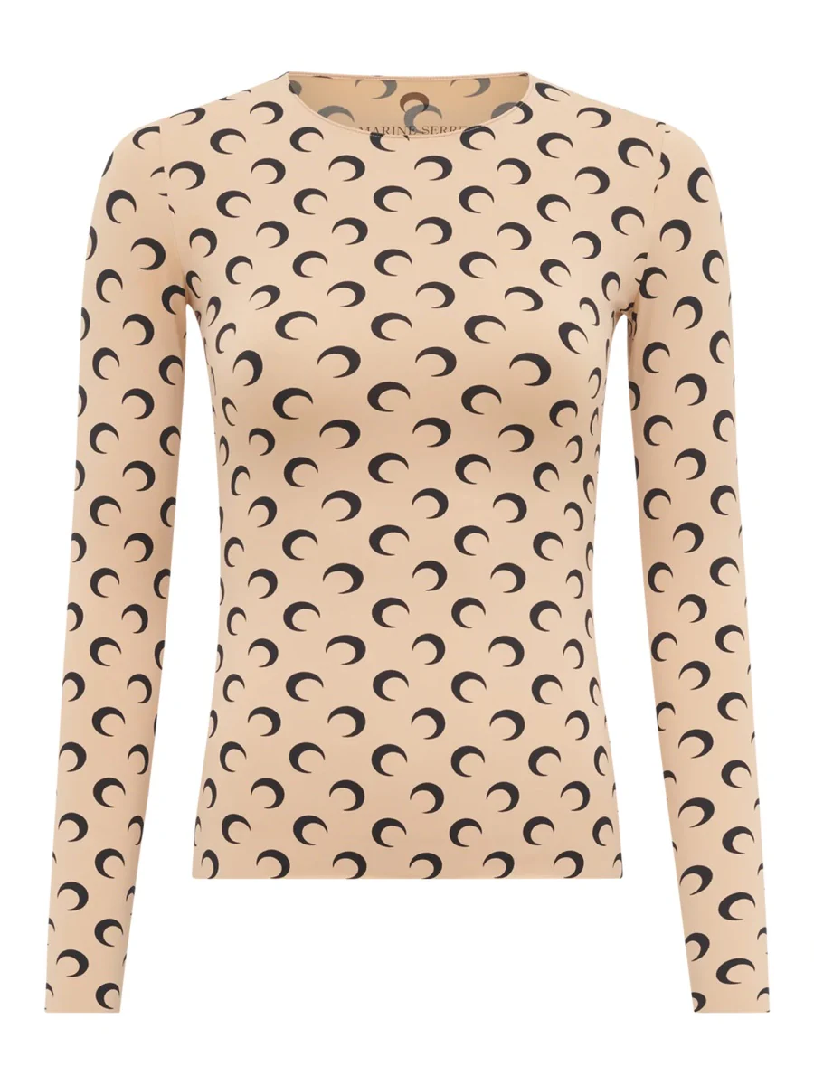 MARINE SERRE Recycled Moon Jersey Second Skin Crewneck Top