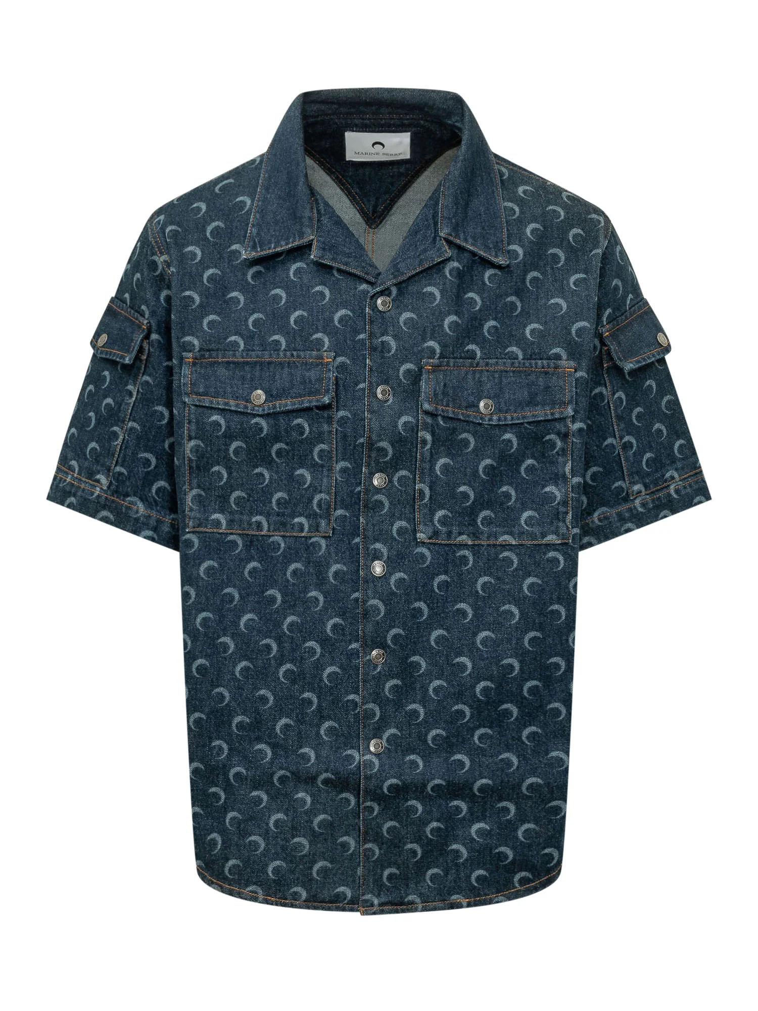 Marine Serre Sleeves Cut Mini Shirt with Unique Print