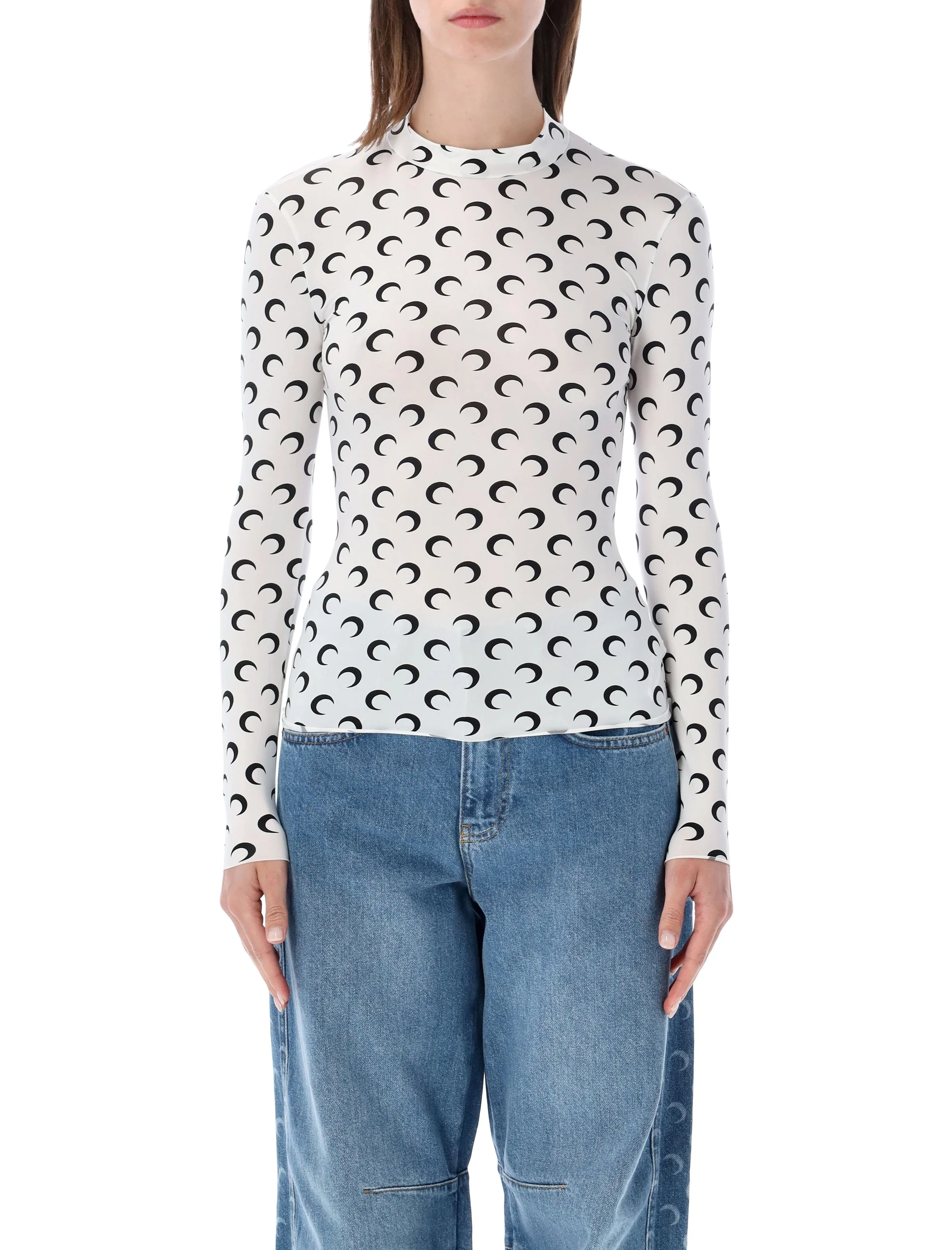 Marine Serre Slim Fit Moon Print Long-Sleeve Top - Image 5