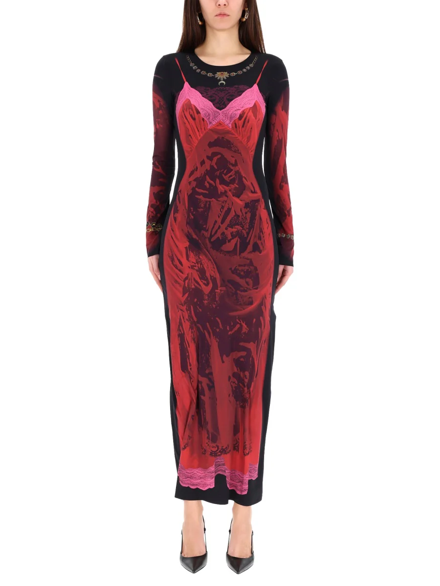 MARINE SERRE Wet Nuisette Printed Jersey Ls Long Dress