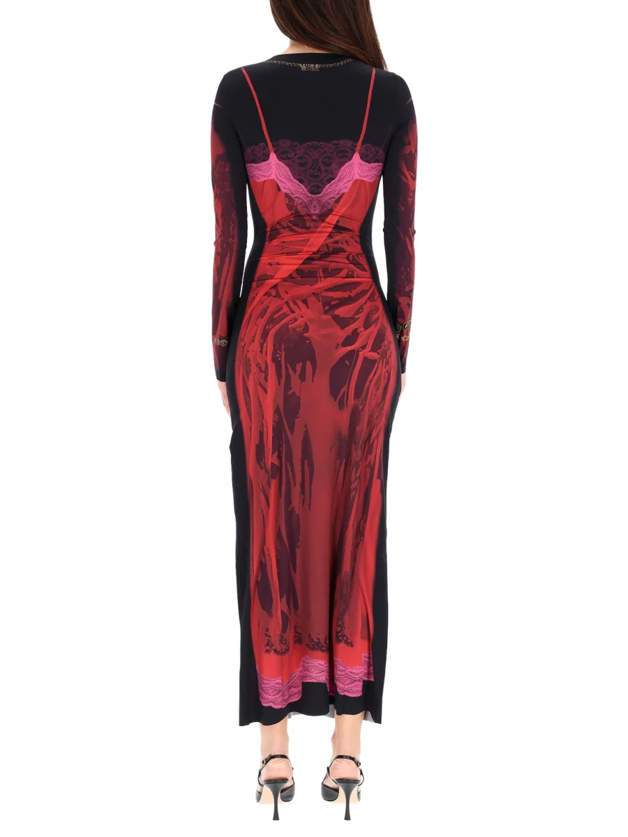 MARINE SERRE Wet Nuisette Printed Jersey Ls Long Dress - Image 3