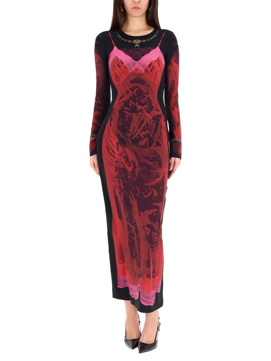MARINE SERRE Wet Nuisette Printed Jersey Ls Long Dress - Image 5