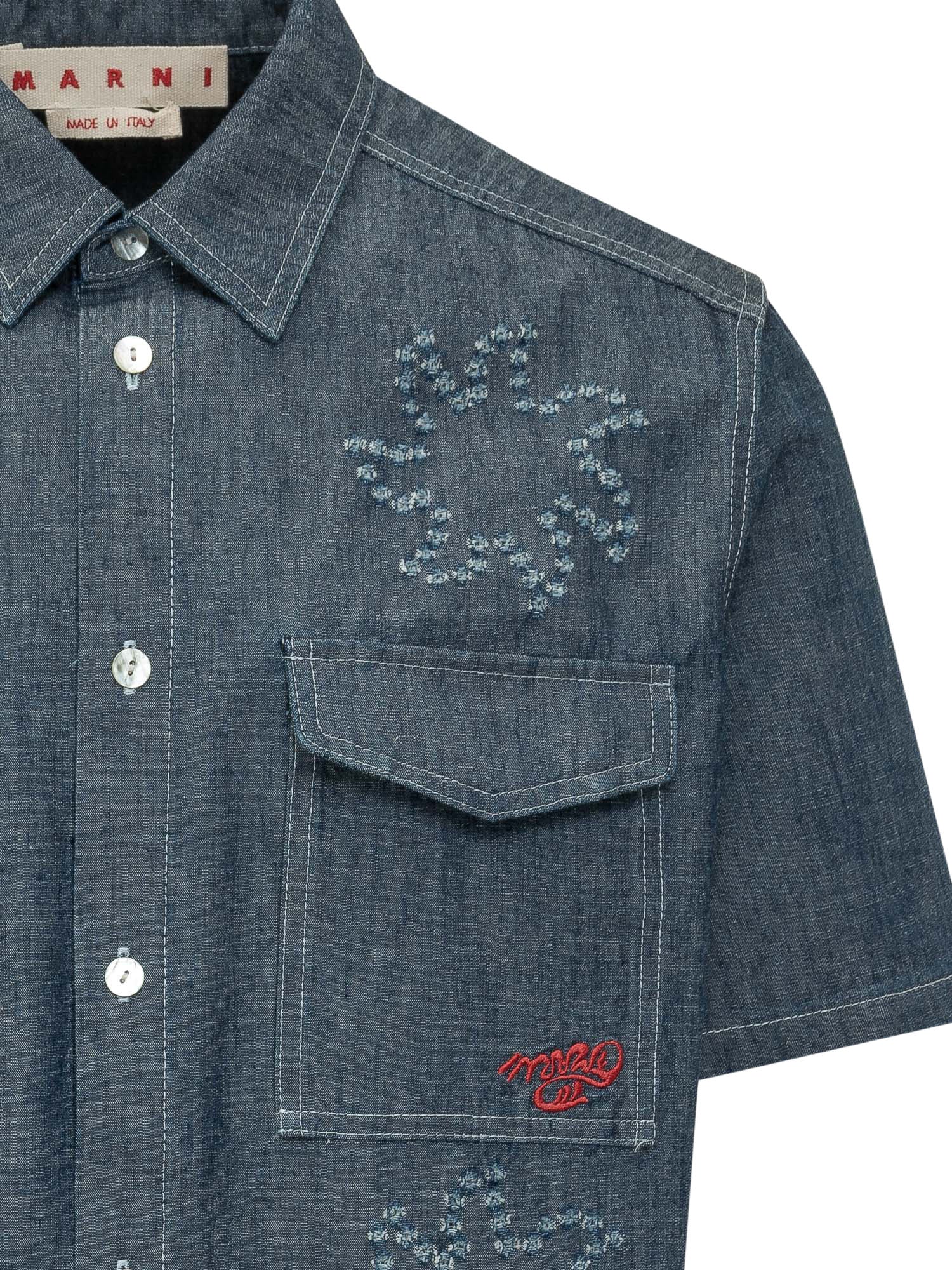 Marni Embroidered Mini Shirt with Pocket Detail - Image 3