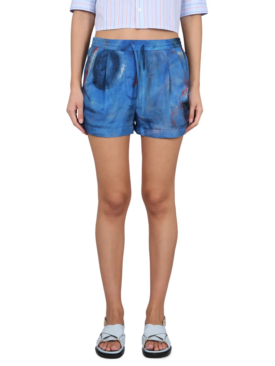 Marni Silk Mini Shorts with Elastic Waistband