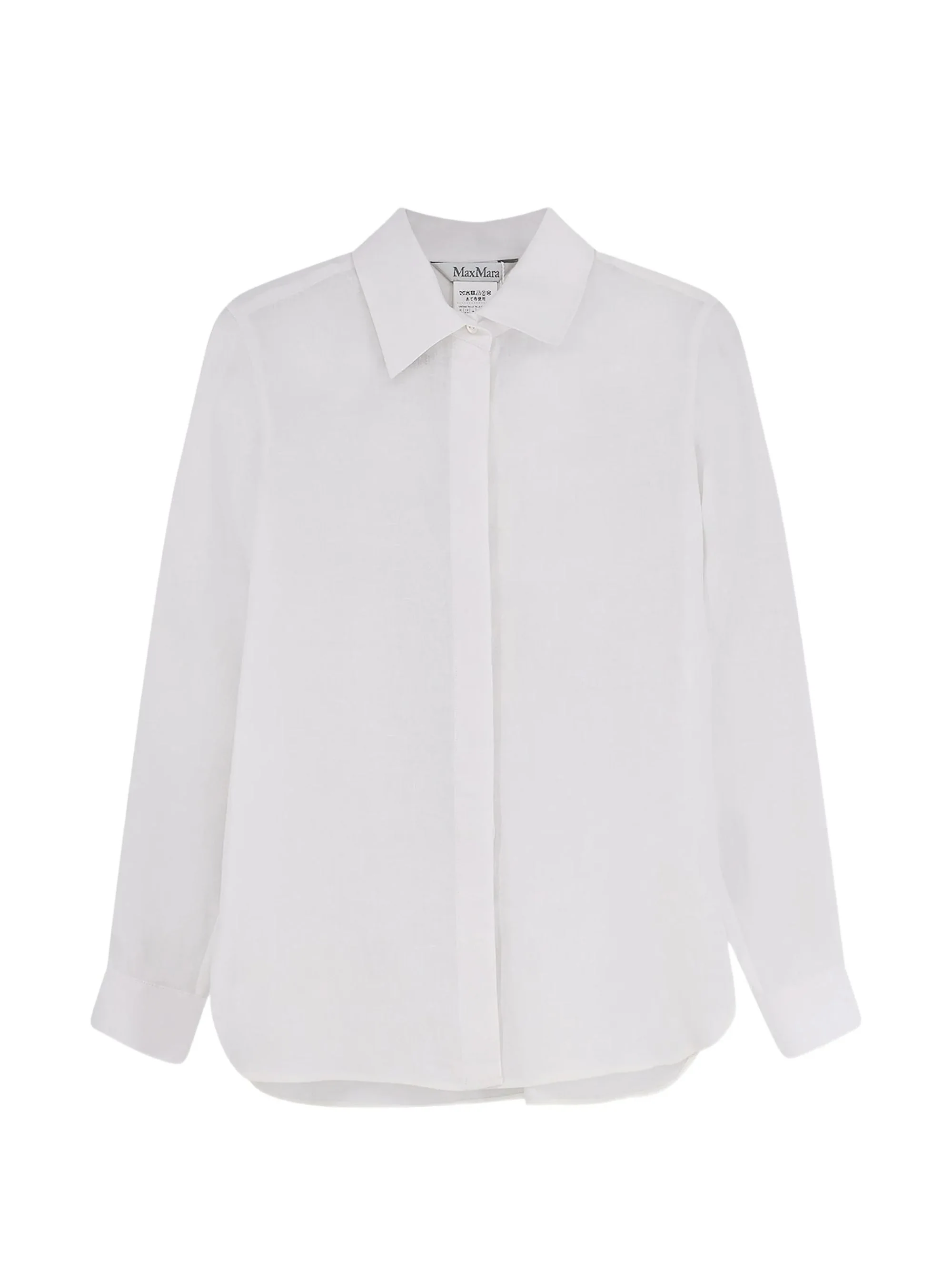 Max Mara Falasco Linen Shirt with Hidden Button Closure and Monogram Embroidery